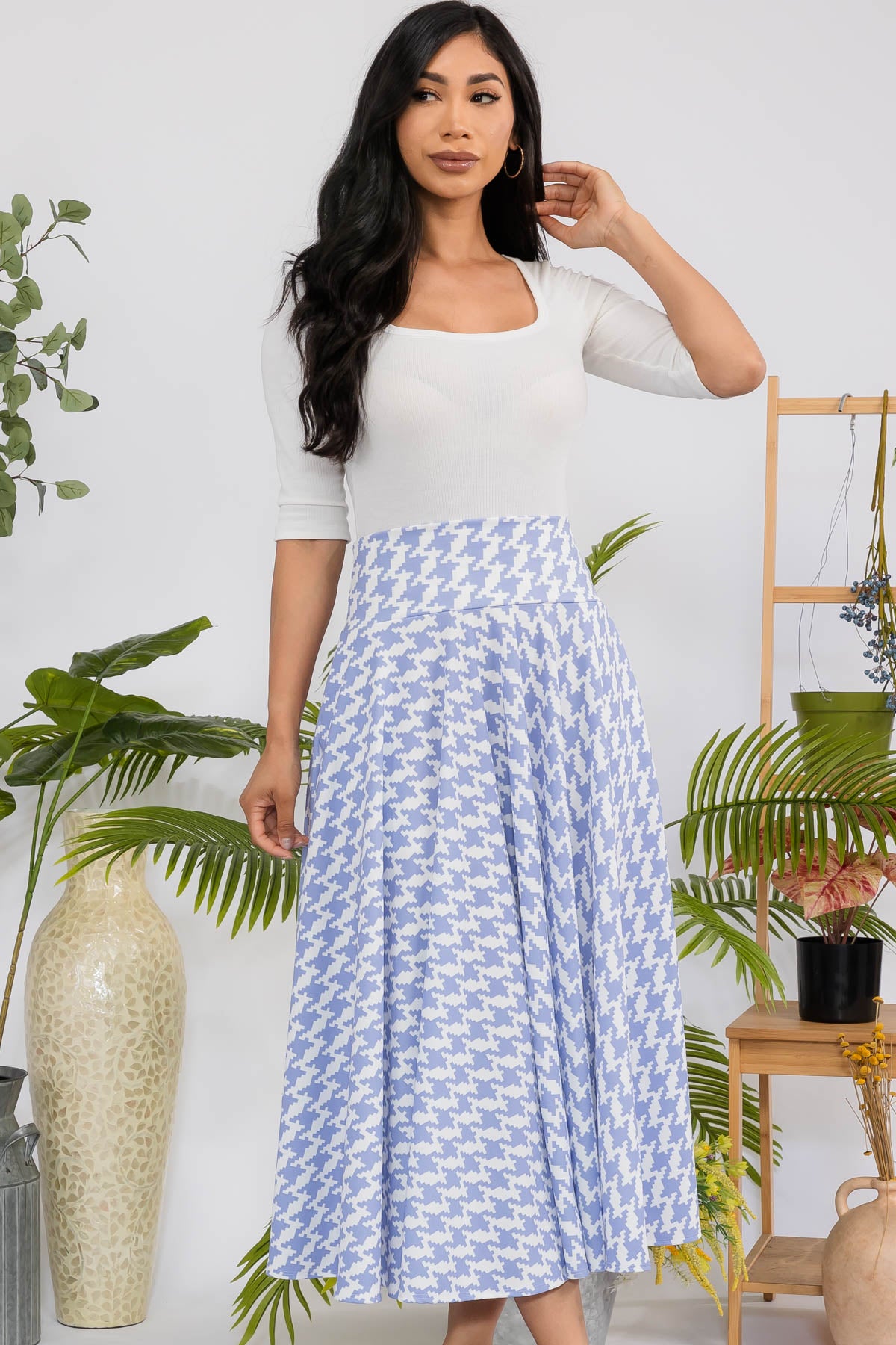 HH746R-HOUNDS - PRINT MIDI SKIRT