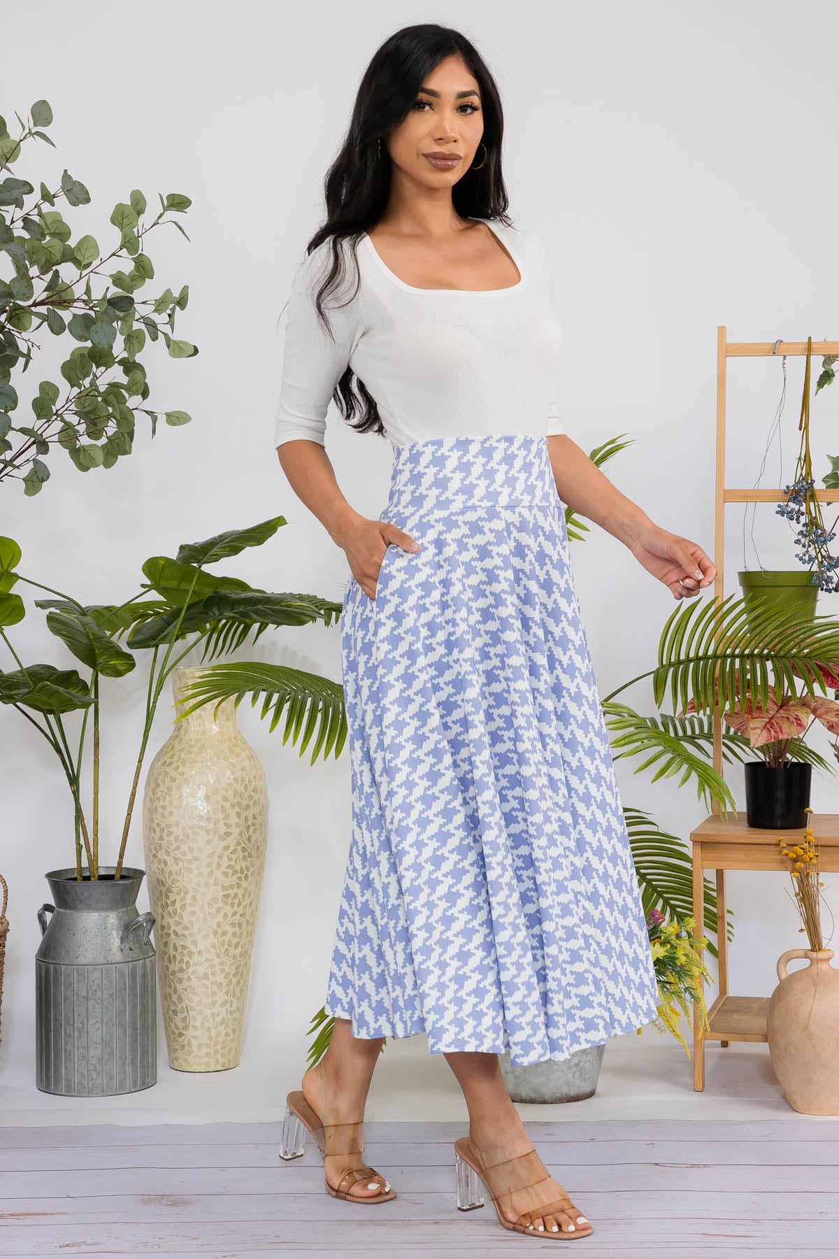 HH746R-HOUNDS - PRINT MIDI SKIRT