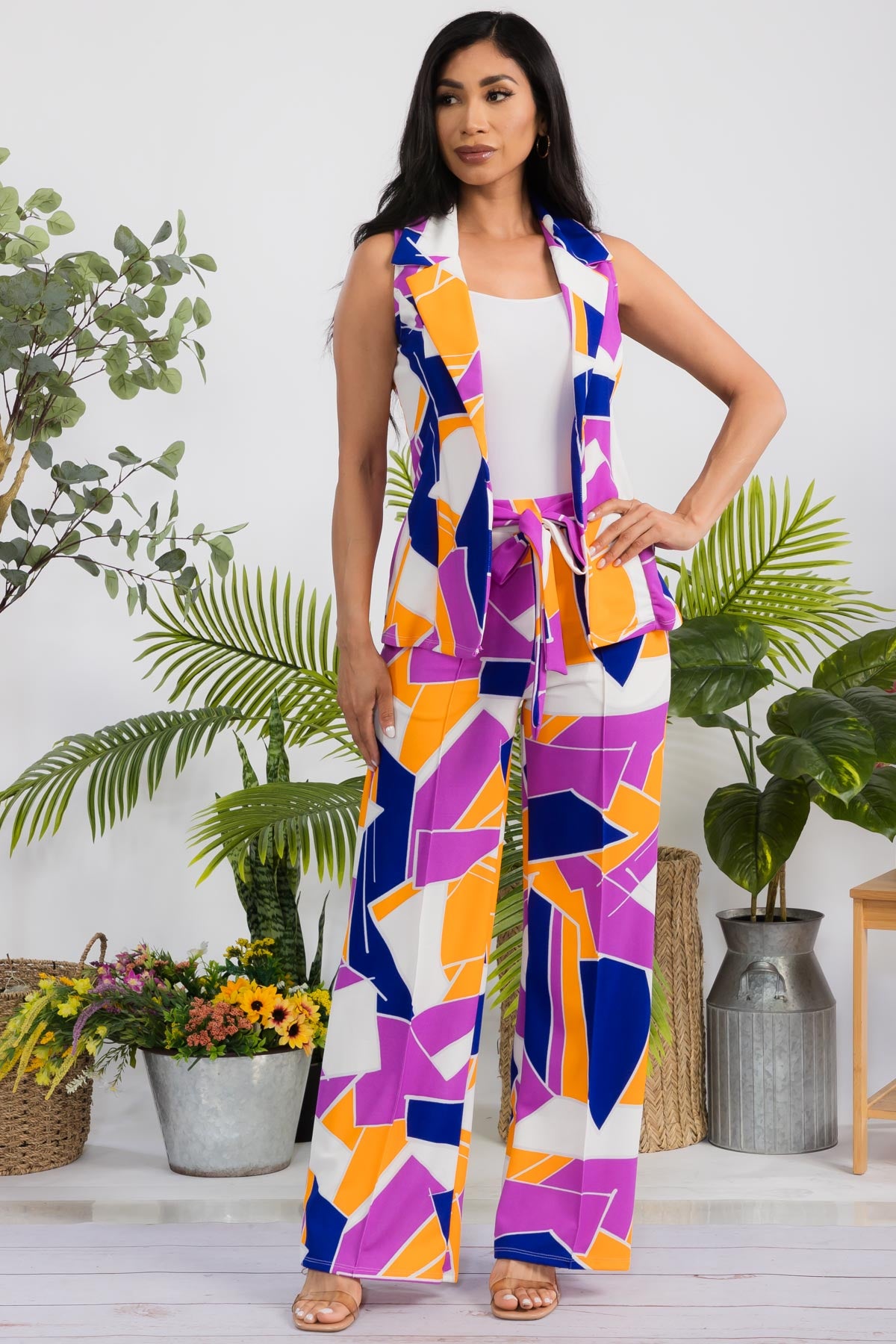 HH706X-ABSTRACT - 2 PC VEST AND PANT SET