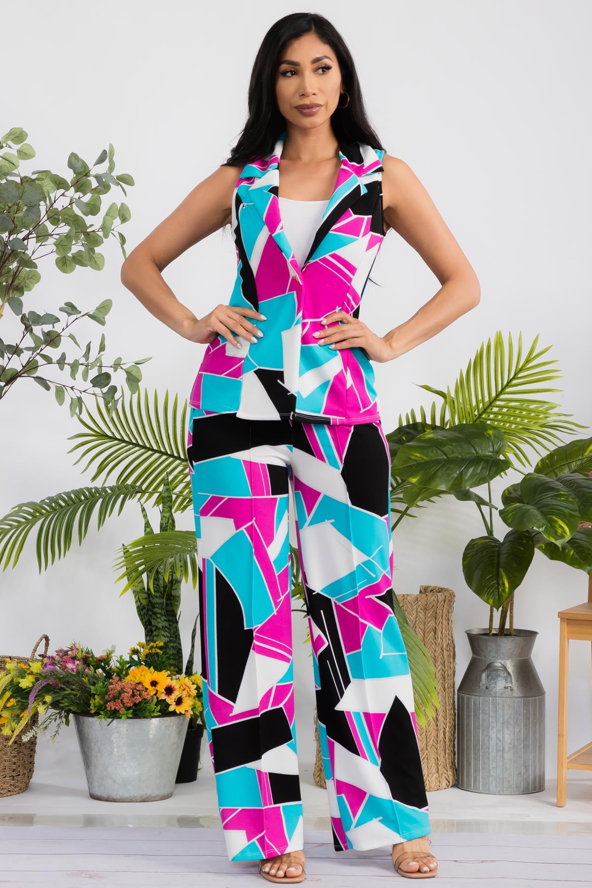HH706R-ABSTRACT - 2 PC VEST AND PANT SET