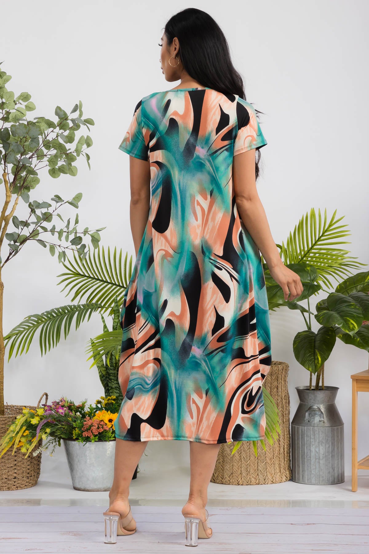 SAN151X-SWIRL - SHORT SLEEVE MIDI DRESS