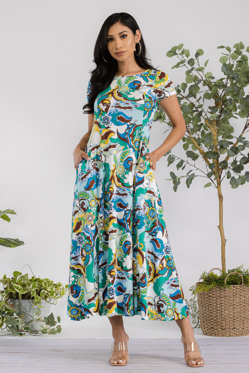 SAN144X-PAISLEY - CAP SLEEVE MAXI DRESS