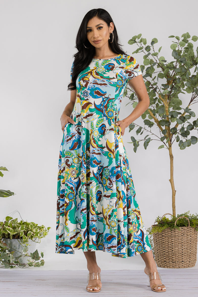 SAN144X-PAISLEY - CAP SLEEVE MAXI DRESS