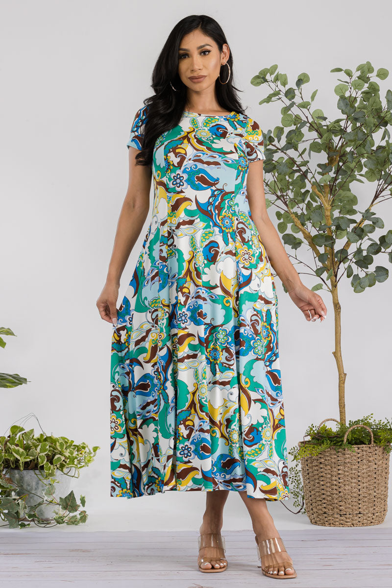 SAN144R-PAISLEY - VESTIDO MAXI CON MANGAS CORTAS