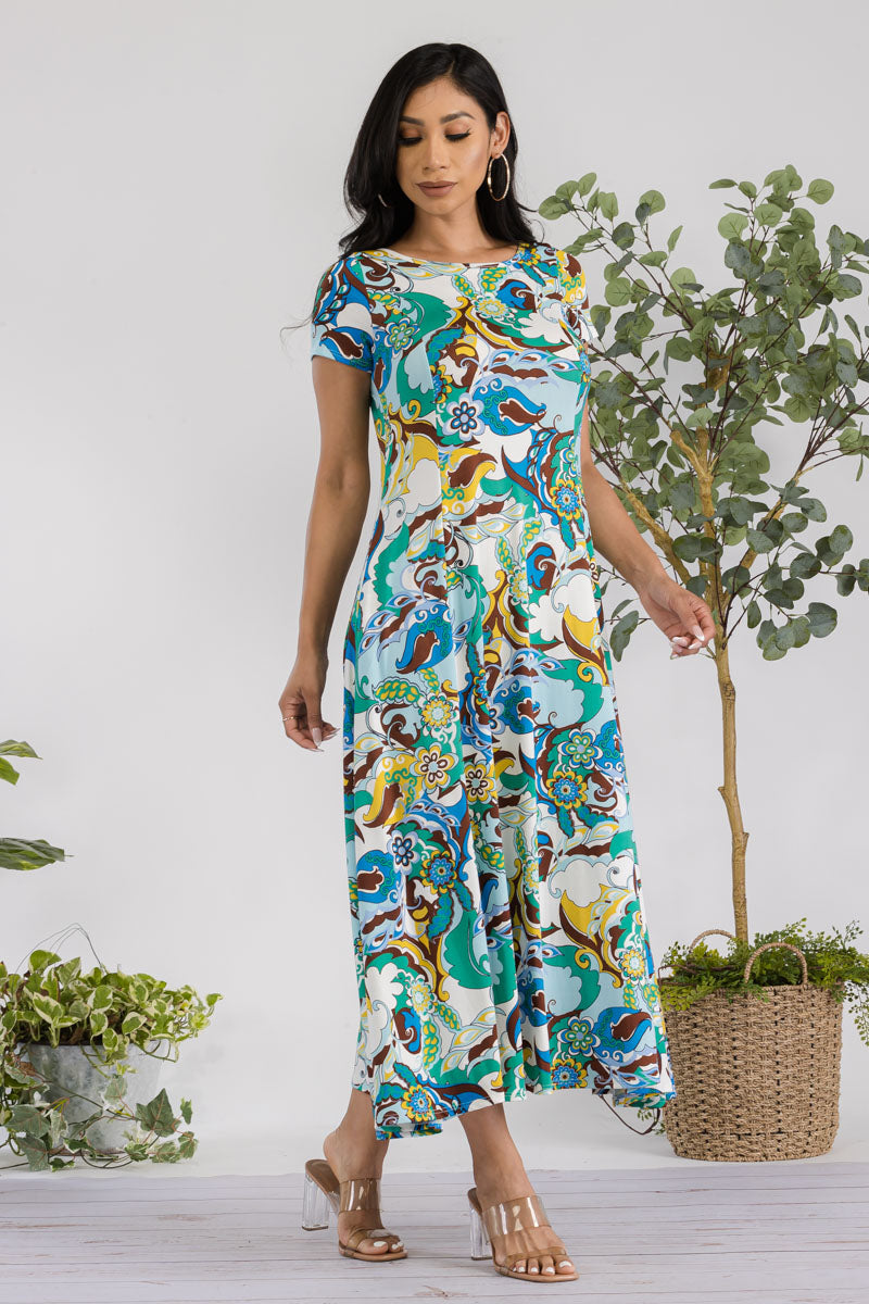 SAN144R-PAISLEY - VESTIDO MAXI CON MANGAS CORTAS