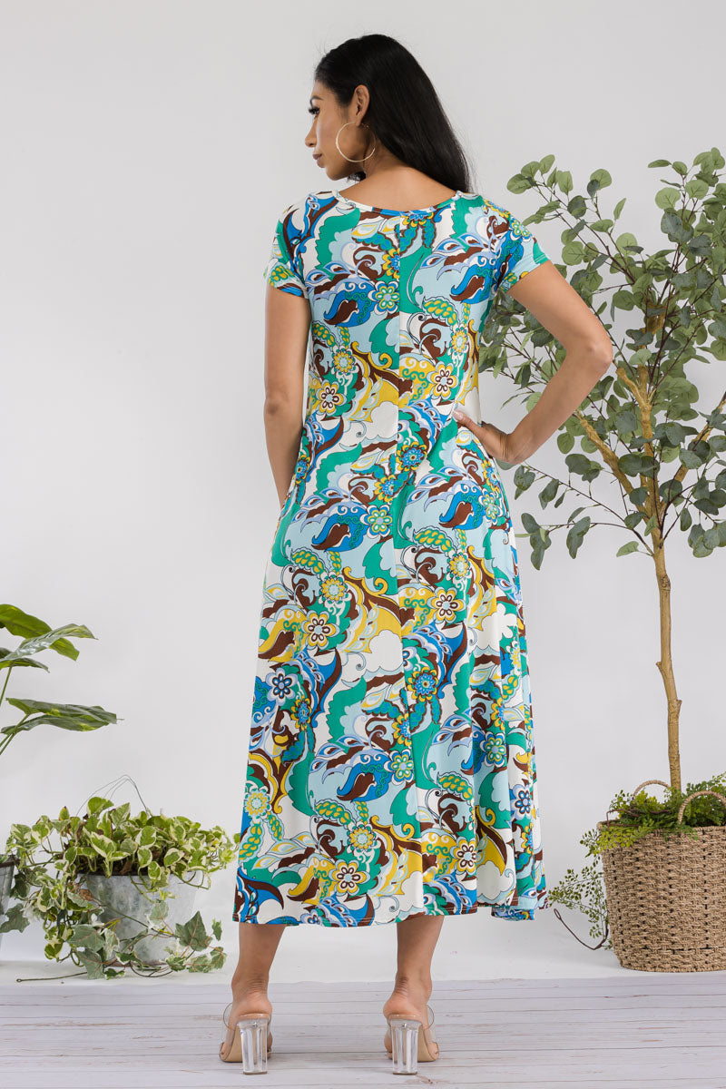 SAN144R-PAISLEY - VESTIDO MAXI CON MANGAS CORTAS