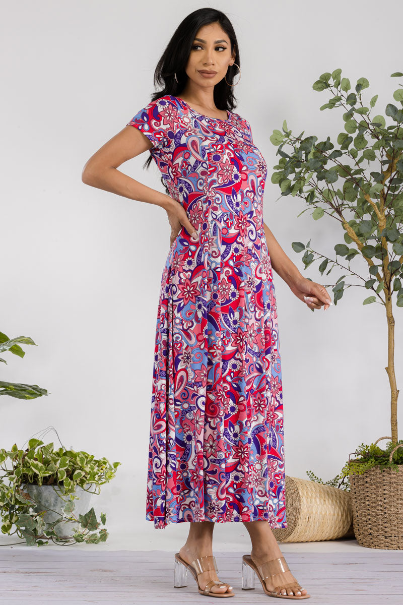 SAN144R-PAISLEY - VESTIDO MAXI CON MANGAS CORTAS