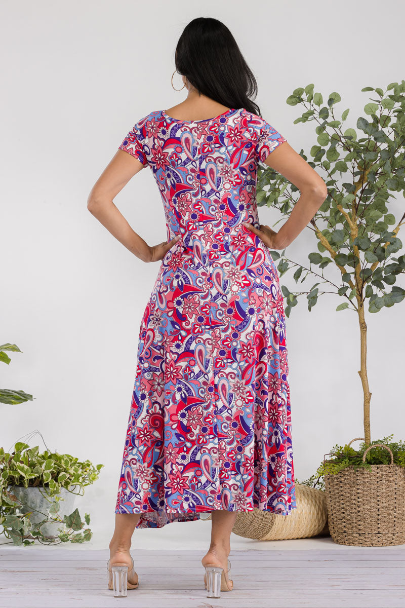 SAN144R-PAISLEY - VESTIDO MAXI CON MANGAS CORTAS