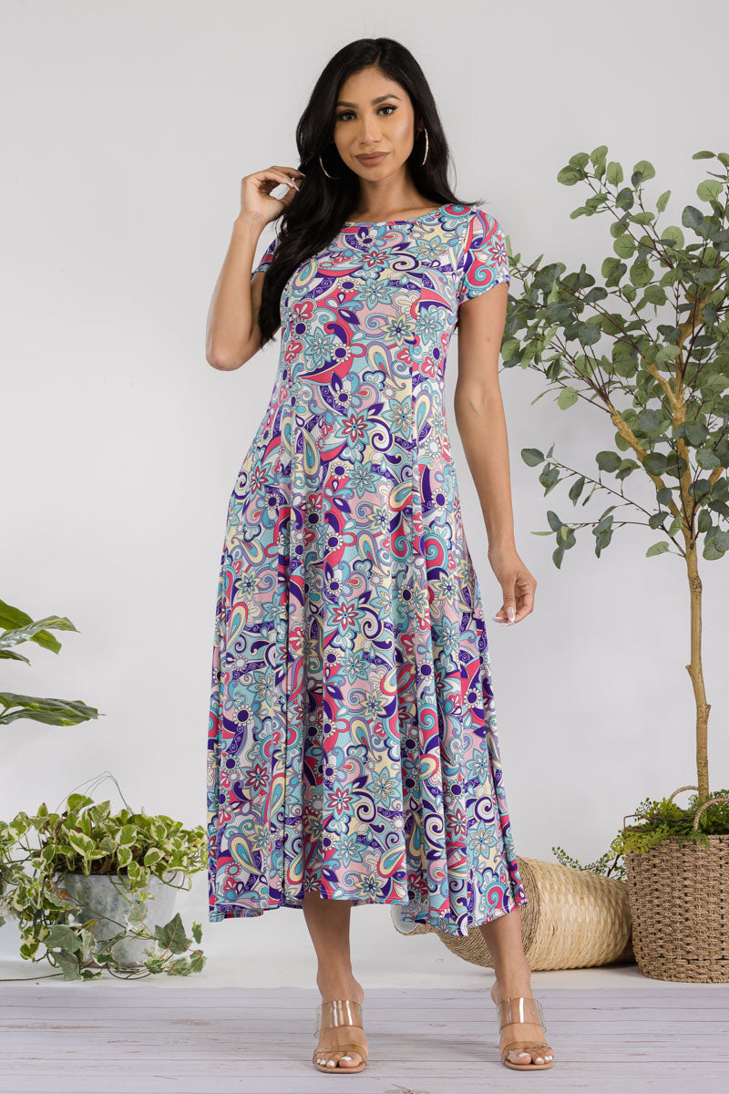 SAN144R-PAISLEY - VESTIDO MAXI CON MANGAS CORTAS