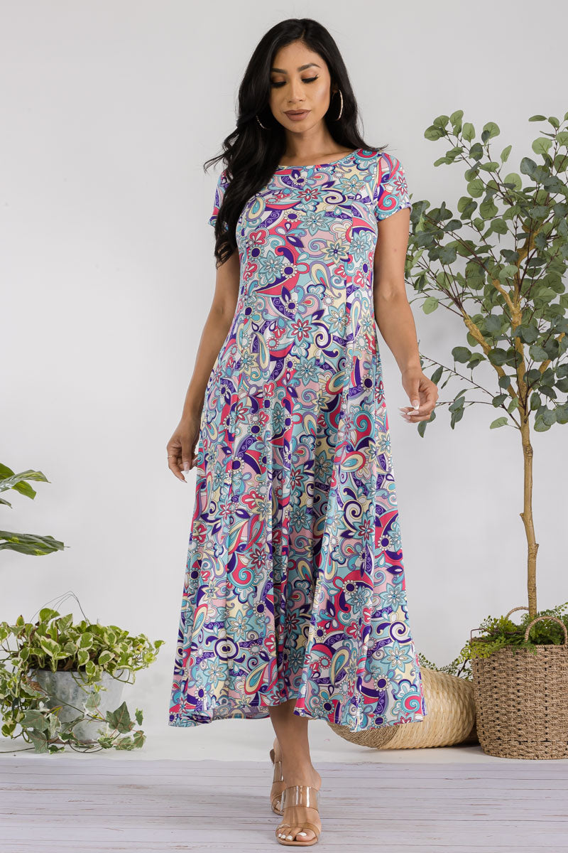 SAN144R-PAISLEY - VESTIDO MAXI CON MANGAS CORTAS