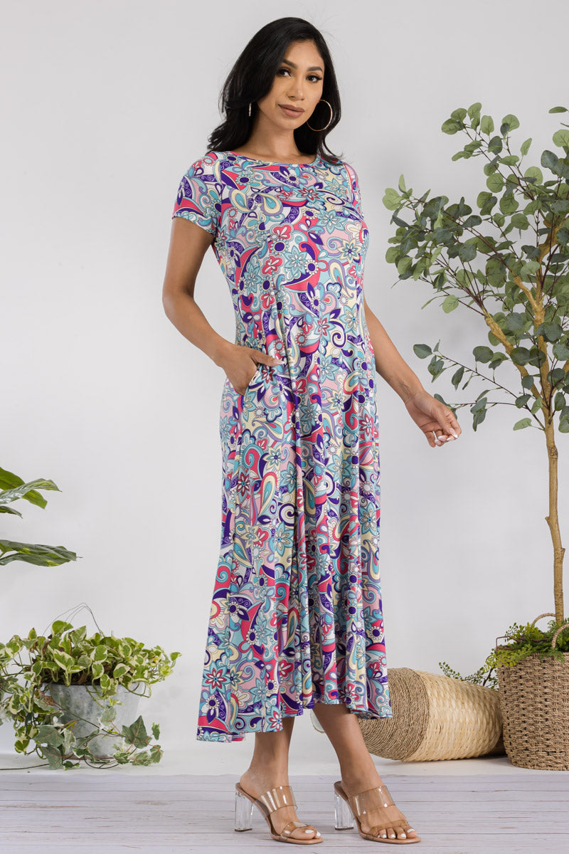 SAN144R-PAISLEY - VESTIDO MAXI CON MANGAS CORTAS