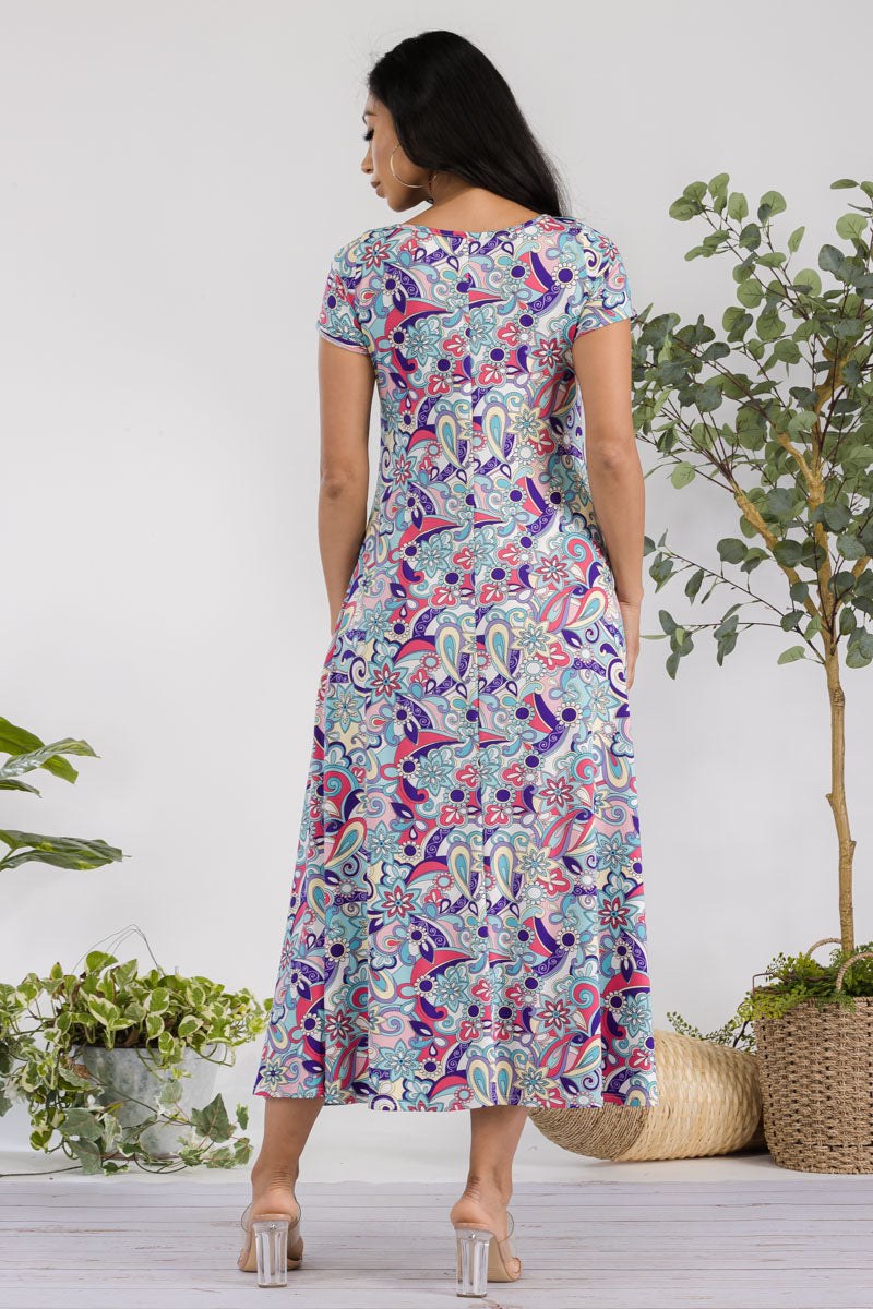 SAN144R-PAISLEY - VESTIDO MAXI CON MANGAS CORTAS