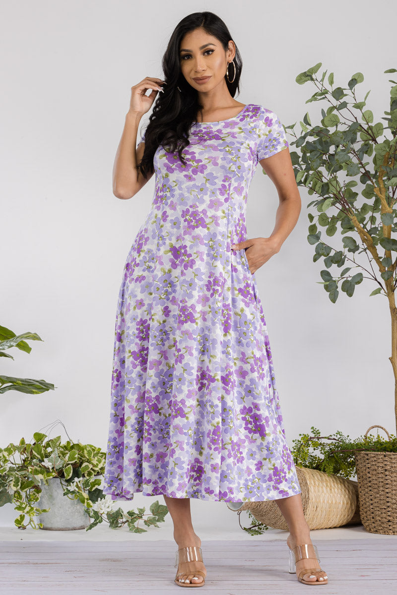 SAN144X-FLWR - CAP SLEEVE MAXI DRESS