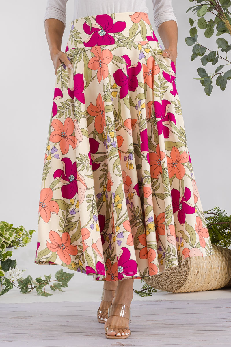 JR777X-FLWRS - FLOWER PRINT MIDI SKIRT
