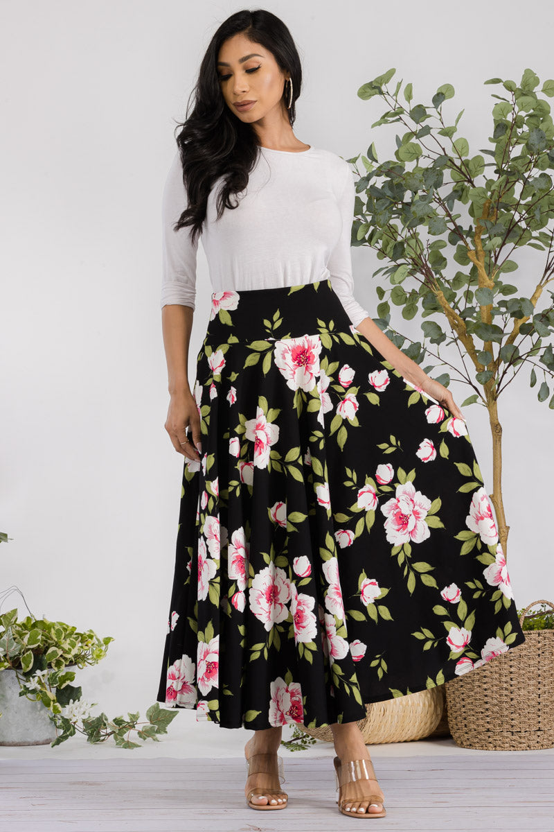 JR777X-ROSE - ROSE PRINT MIDI SKIRT