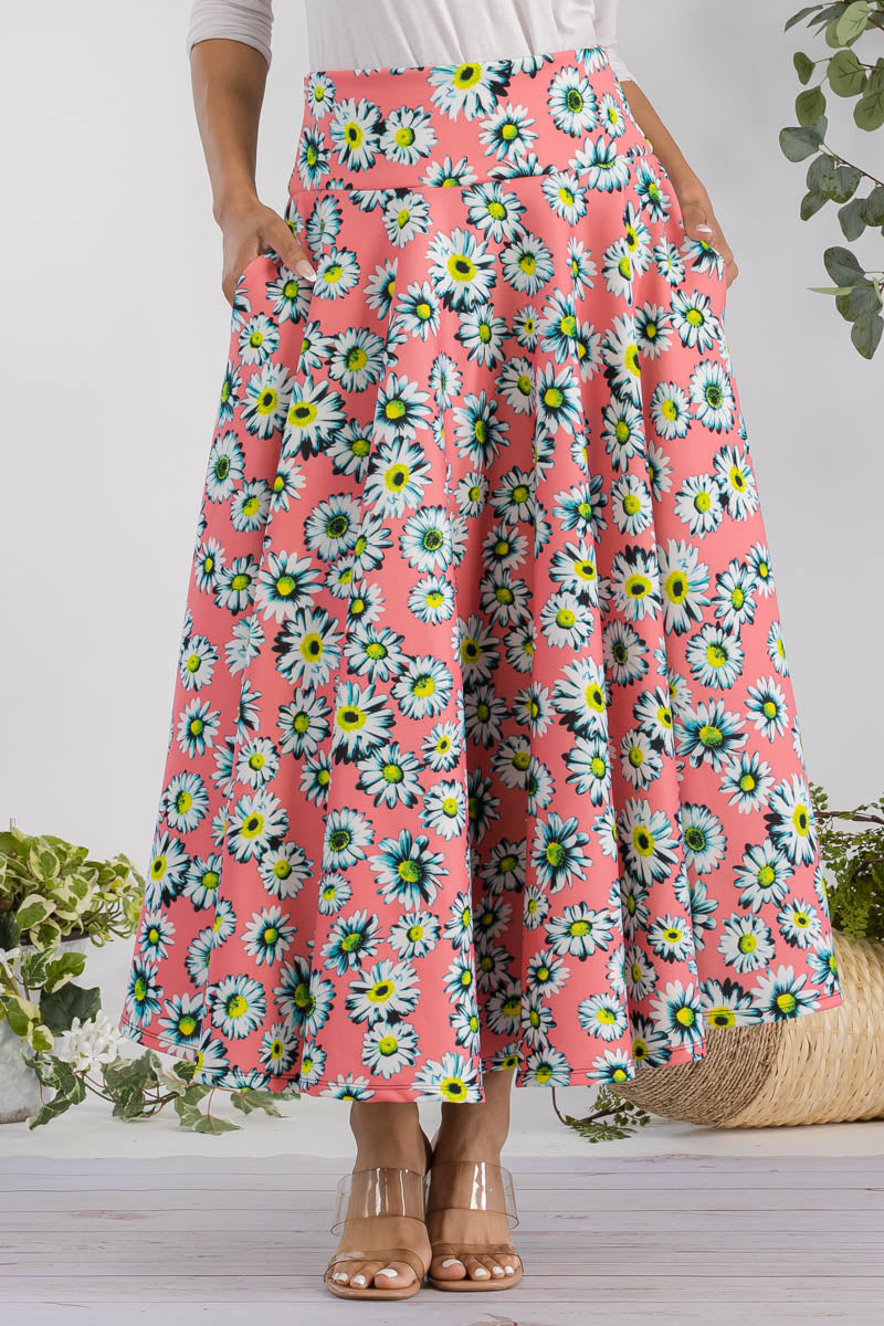 JR777R-DAISIES - FALDA MIDI CON ESTAMPADO DE MARGARITAS