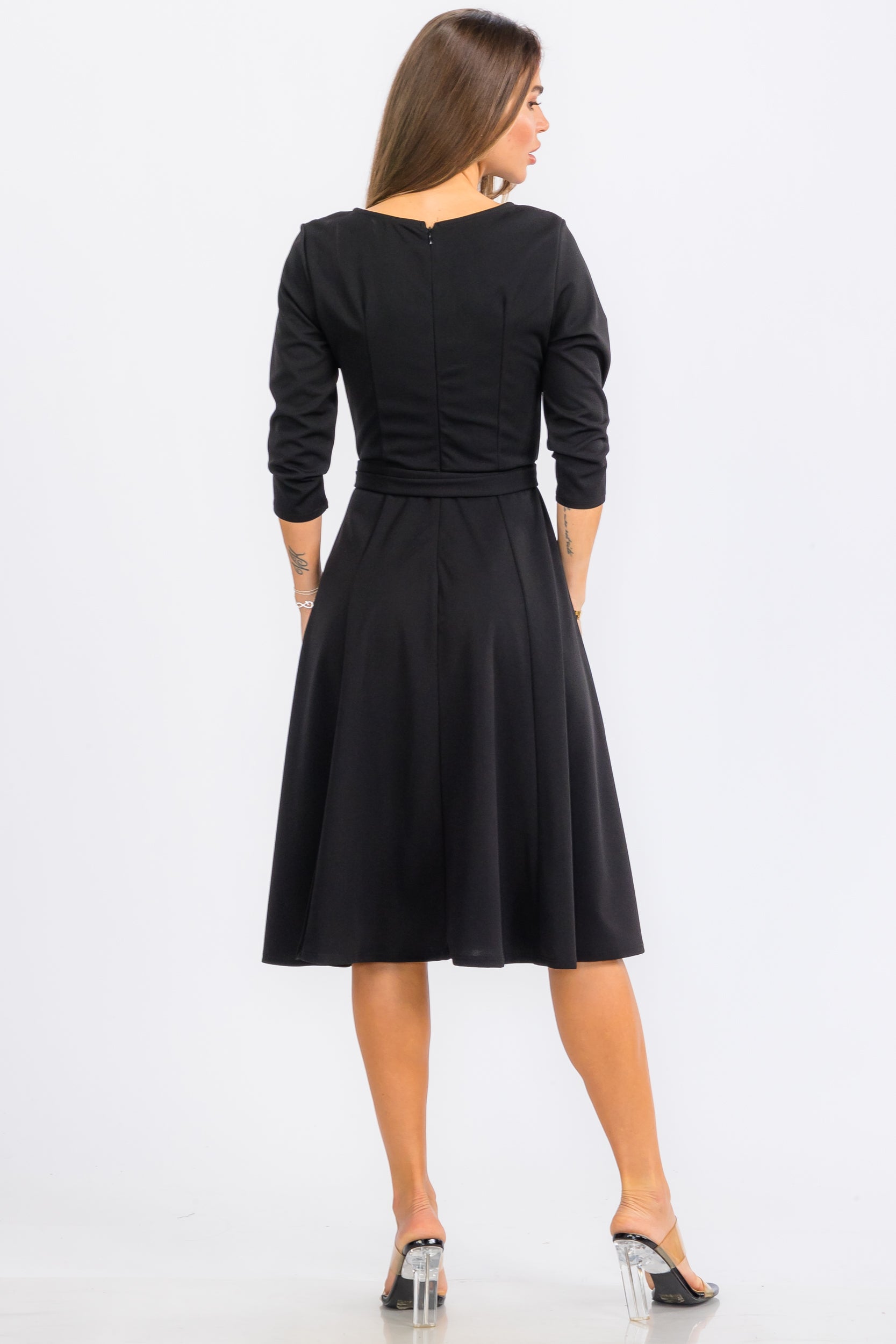 HH726C-X-S - TIE-WAIST LONG-SLEEVE DRESS PLUS SIZE