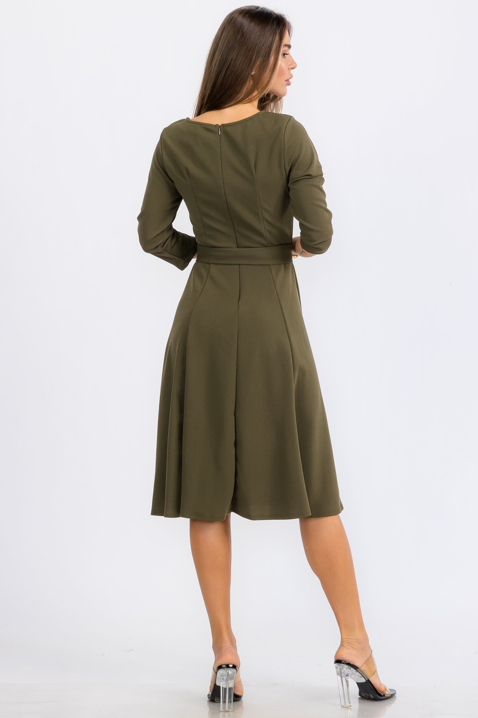 HH726C-X-S - TIE-WAIST LONG-SLEEVE DRESS PLUS SIZE