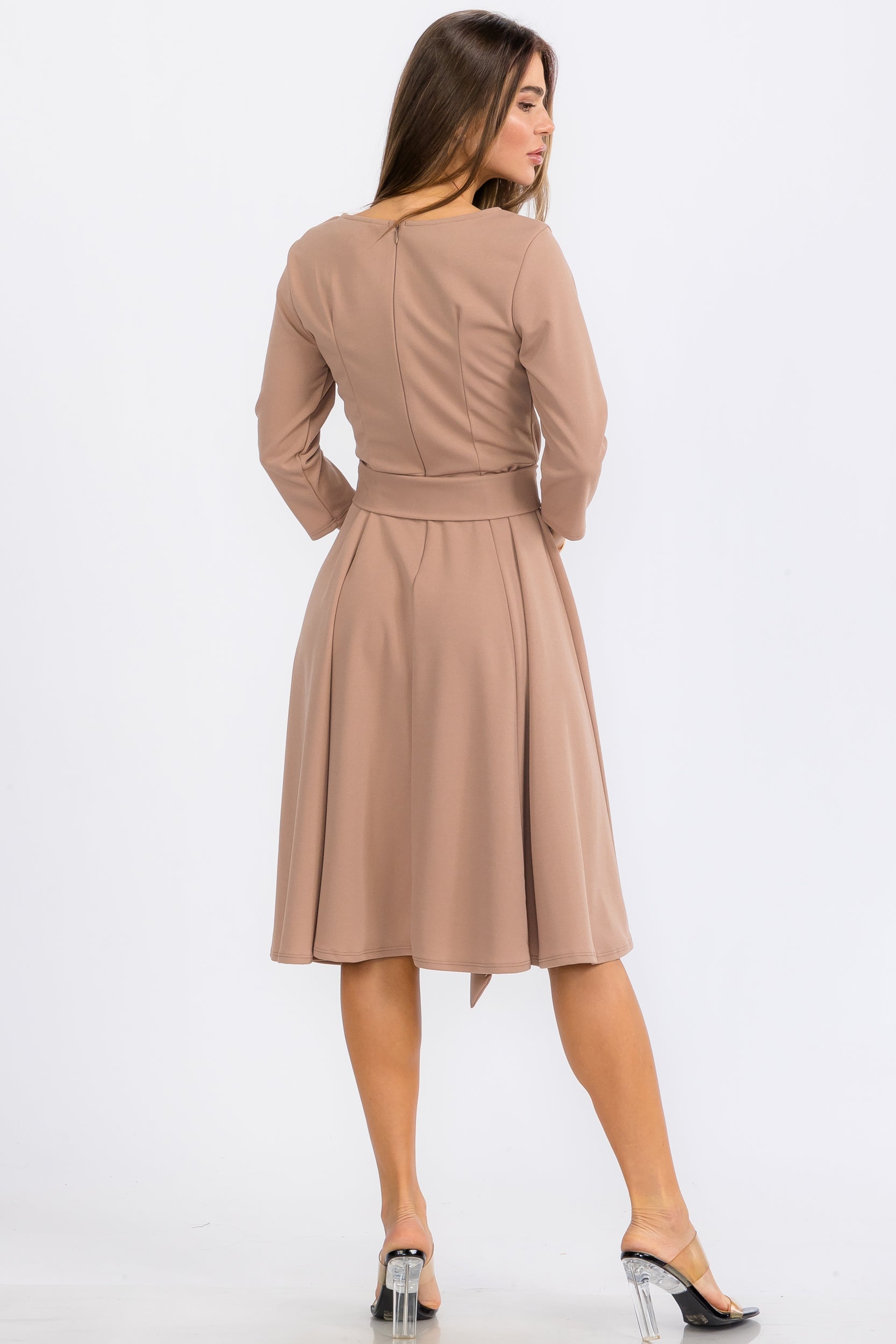 HH726C-X-S - TIE-WAIST LONG-SLEEVE DRESS PLUS SIZE