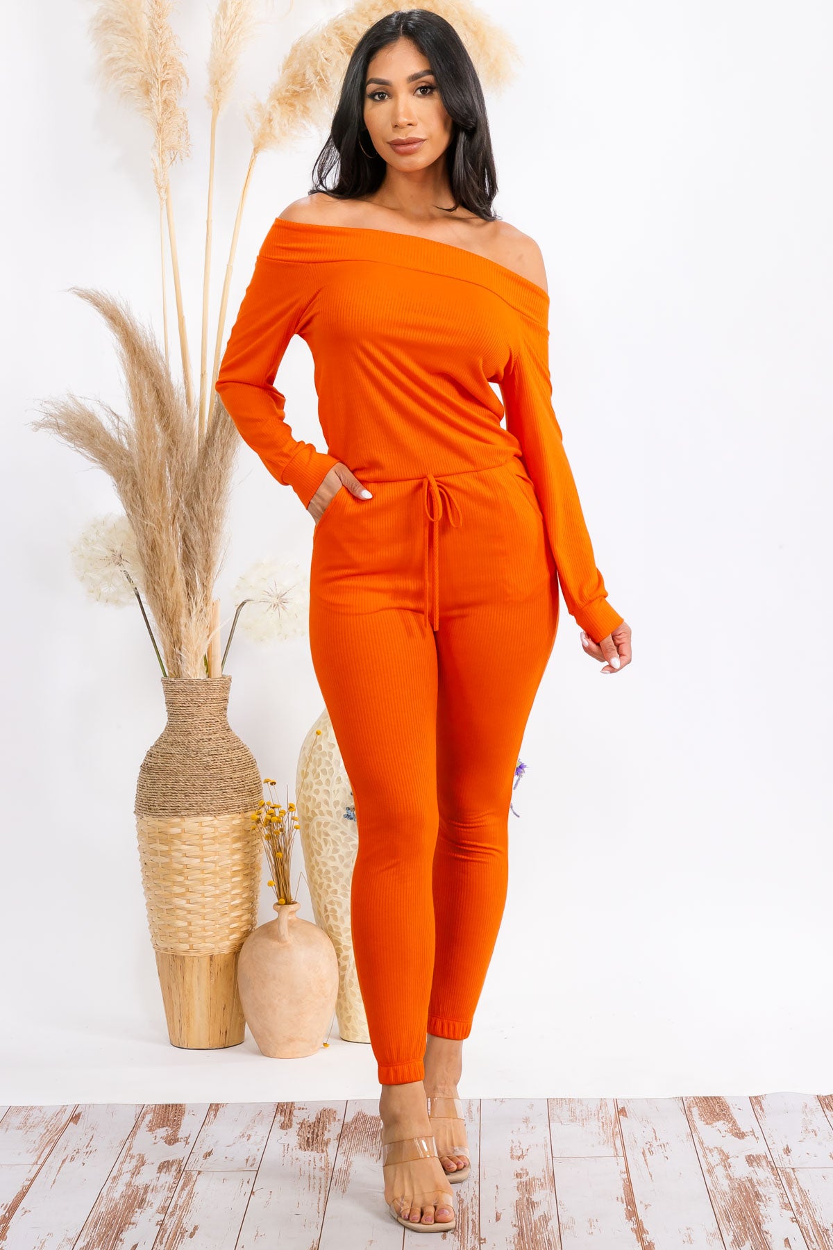 HH620X-SOLID - OFF SHOULDER JUMPSUIT