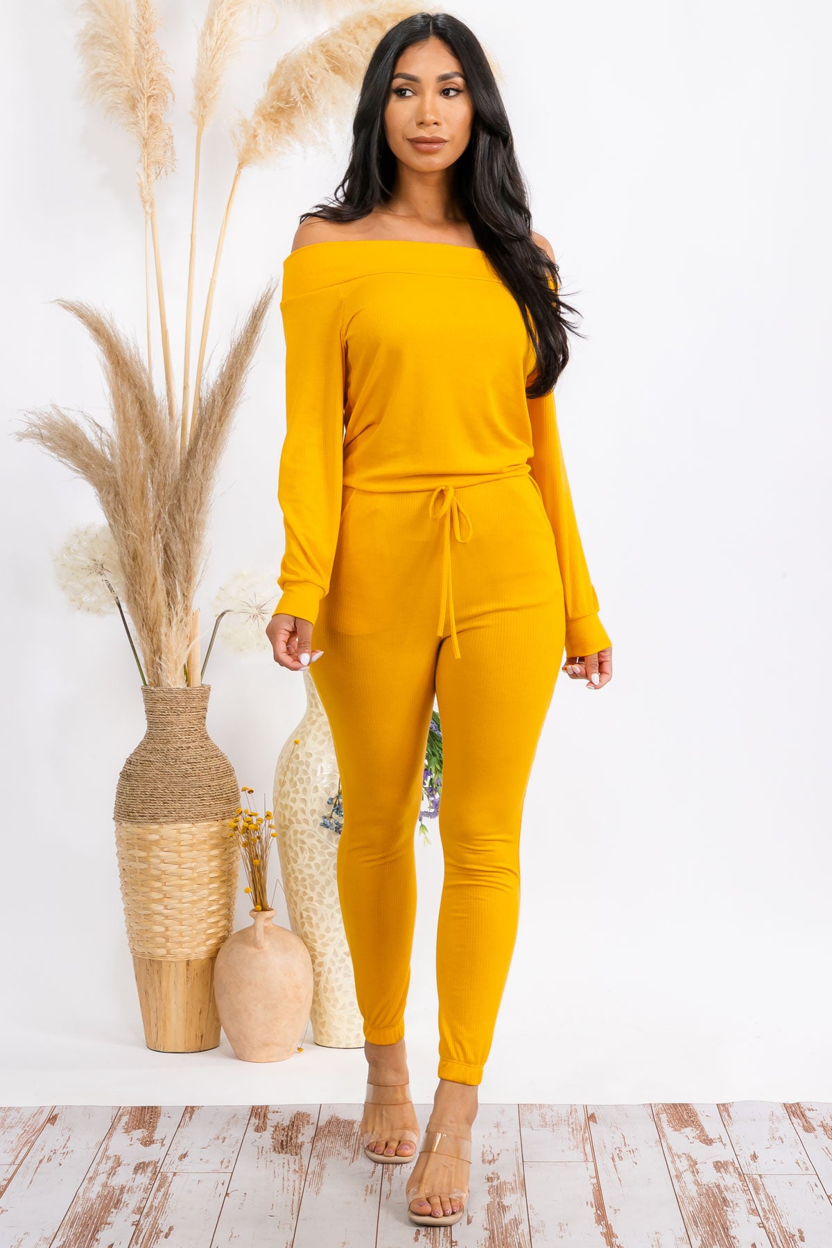 HH620X-SOLID - OFF SHOULDER JUMPSUIT