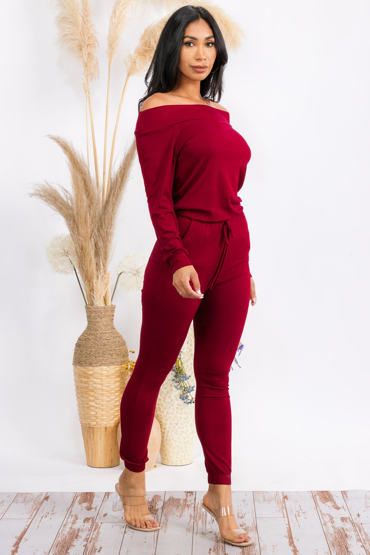 HH620X-SOLID - OFF SHOULDER JUMPSUIT