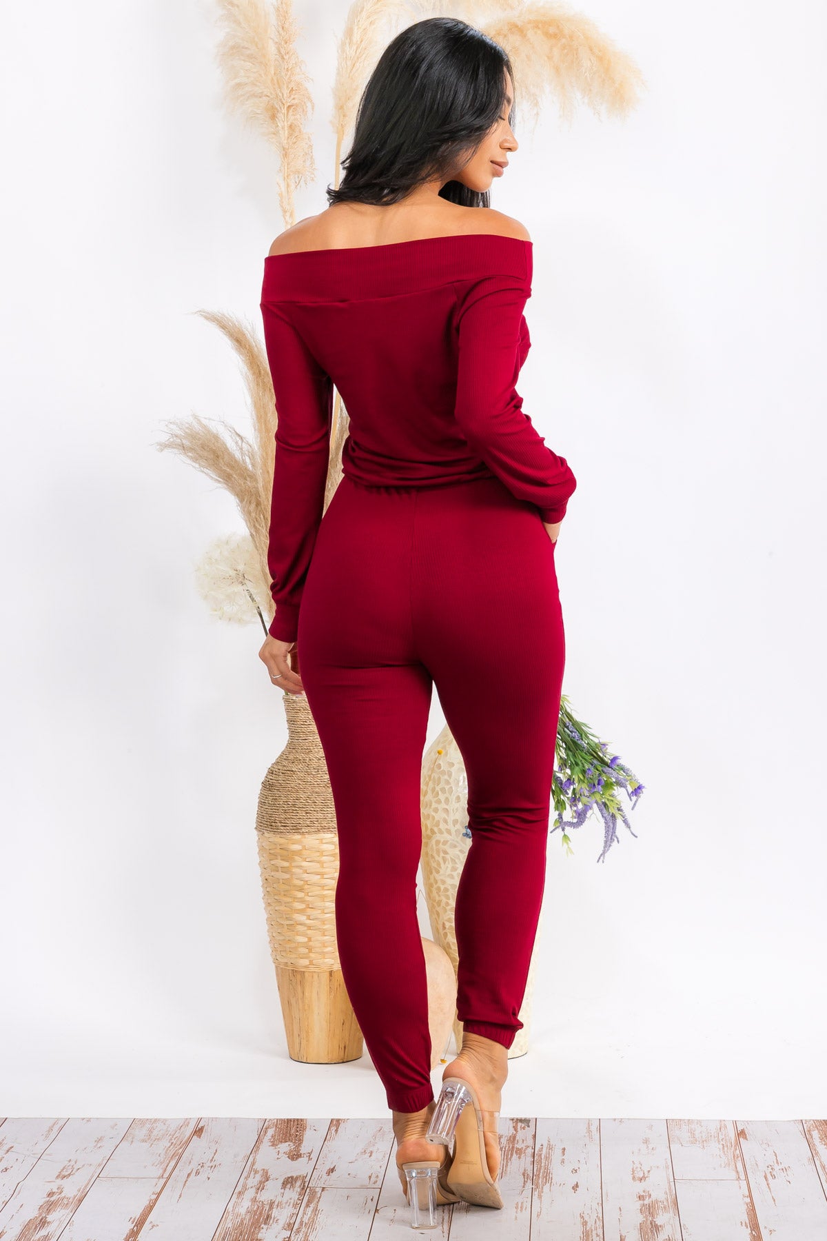 HH620X-SOLID - OFF SHOULDER JUMPSUIT