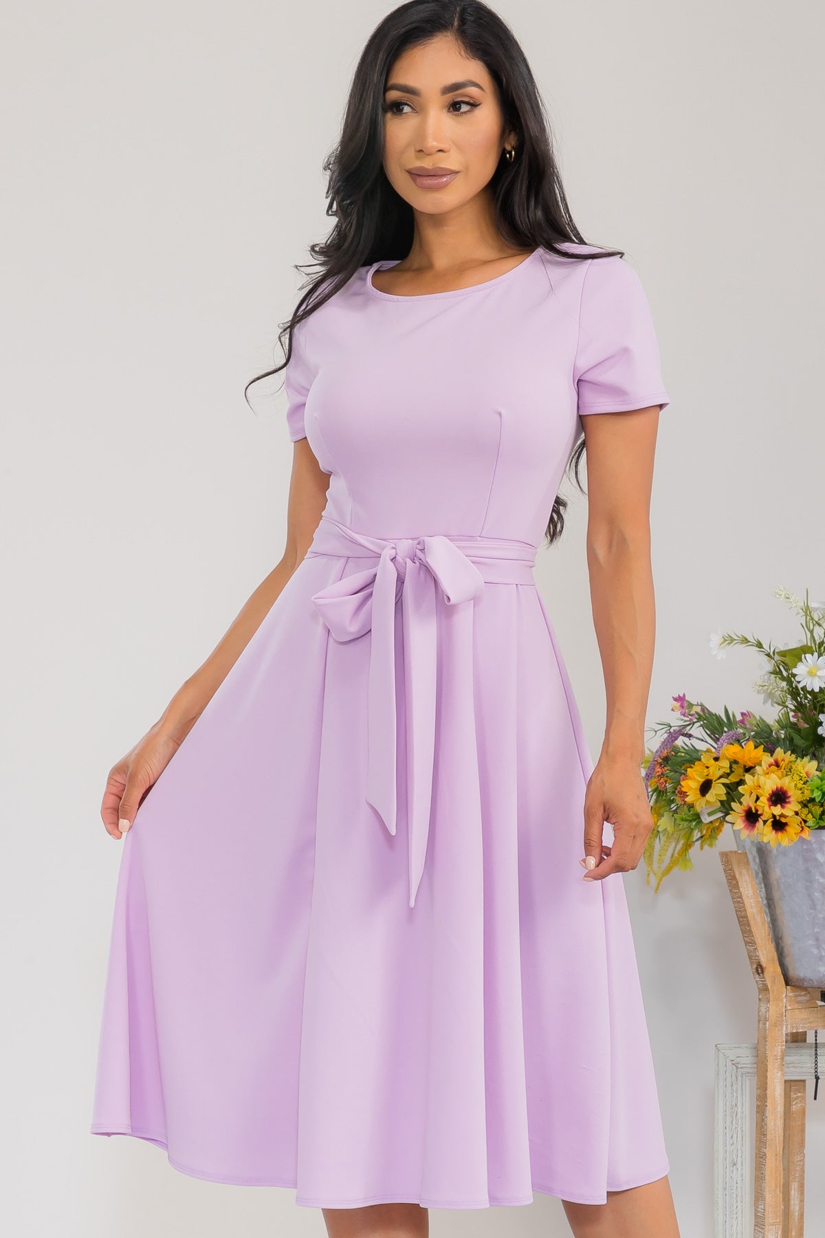 HH726X-SLCAP - SELF TIE CAP SLEEVE DRESS