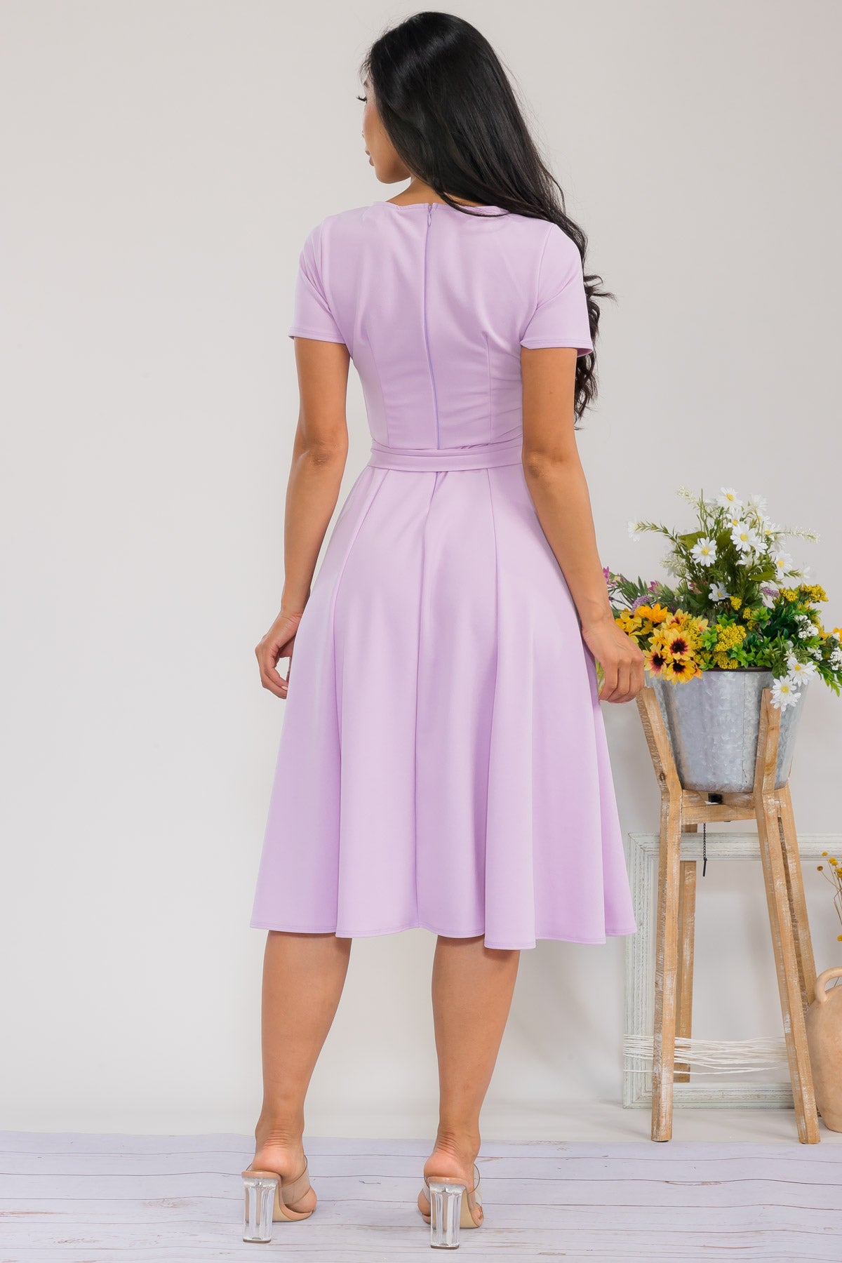 HH726R-SLCAP - SELF TIE CAP SLEEVE DRESS