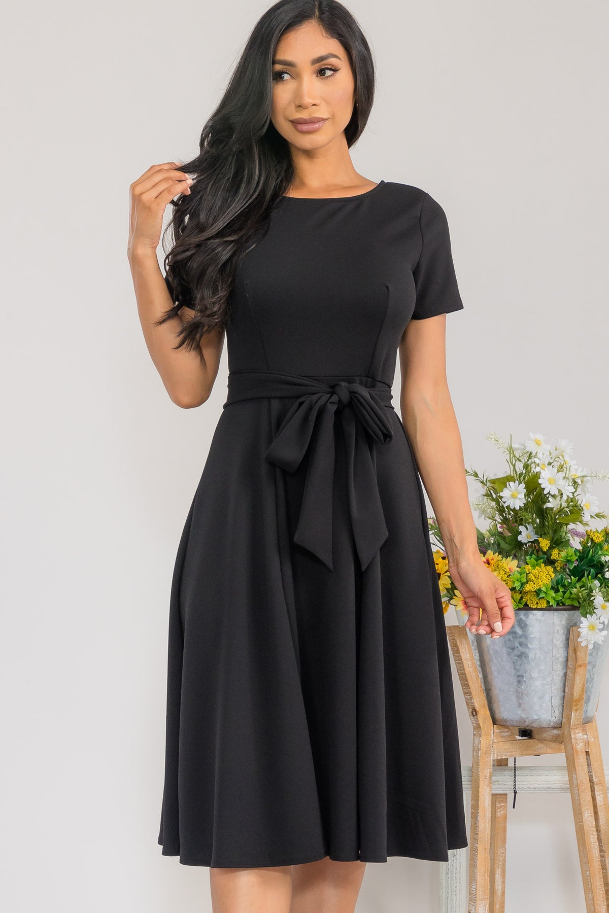 HH726X-SLCAP - SELF TIE CAP SLEEVE DRESS