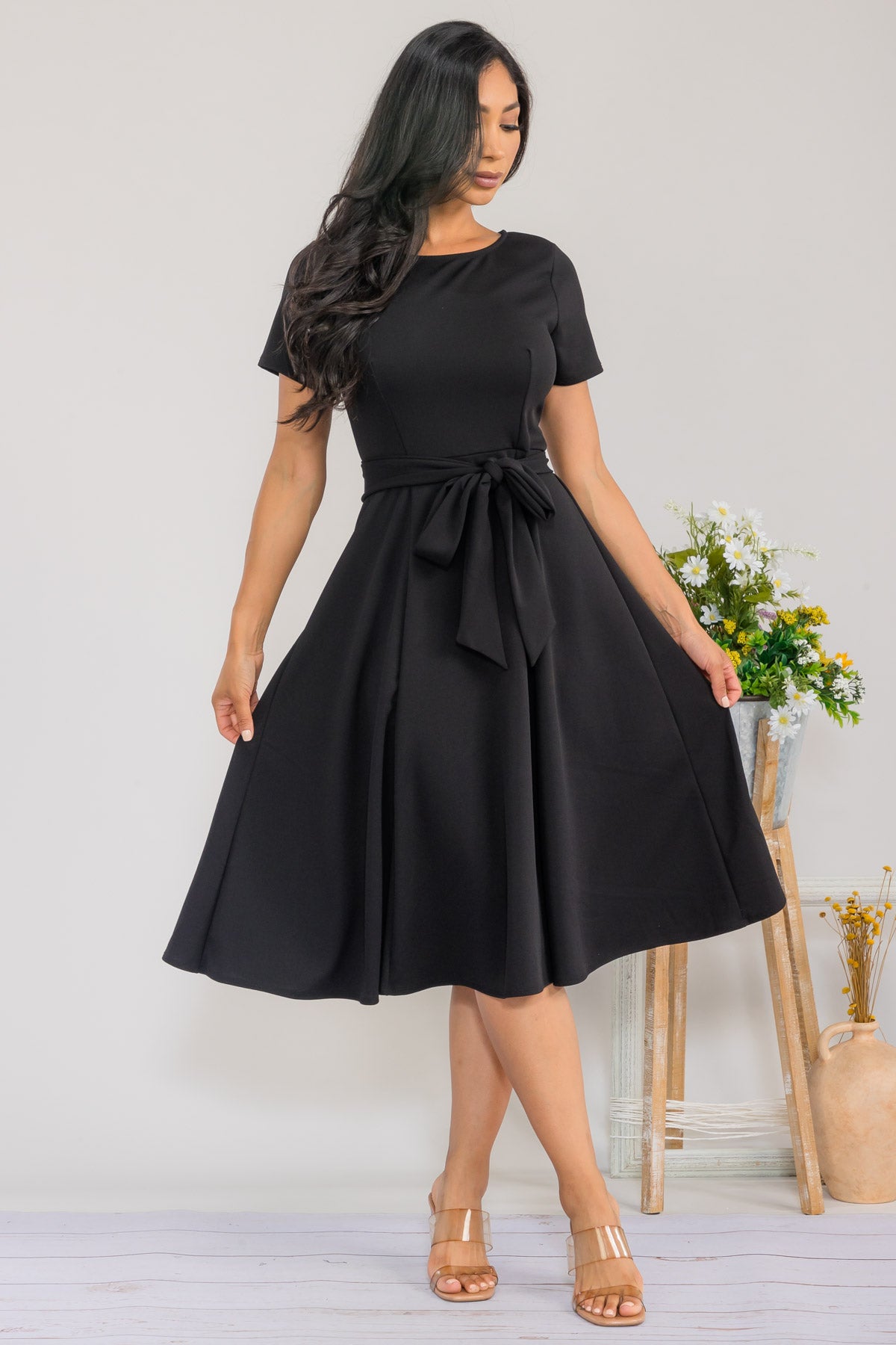 HH726X-SLCAP - SELF TIE CAP SLEEVE DRESS