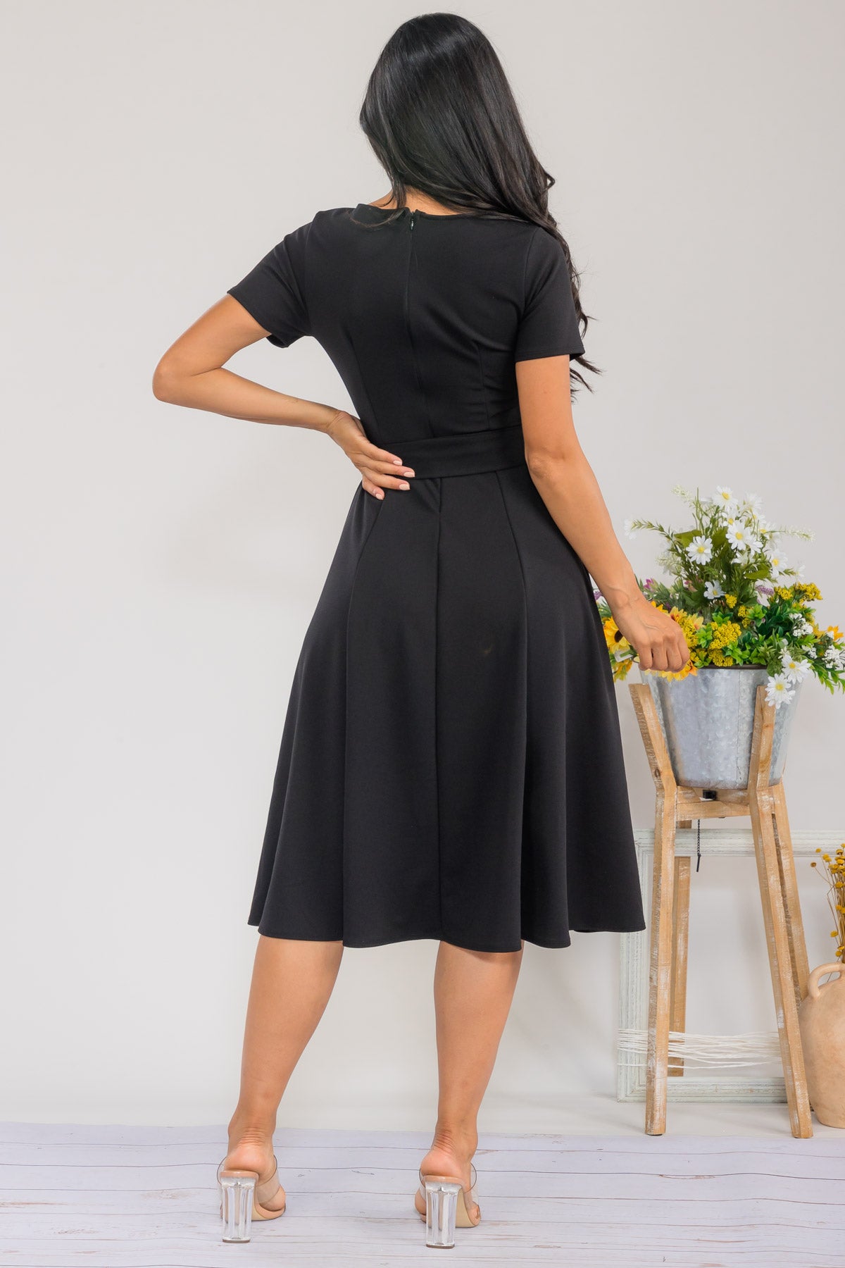 HH726X-SLCAP - SELF TIE CAP SLEEVE DRESS