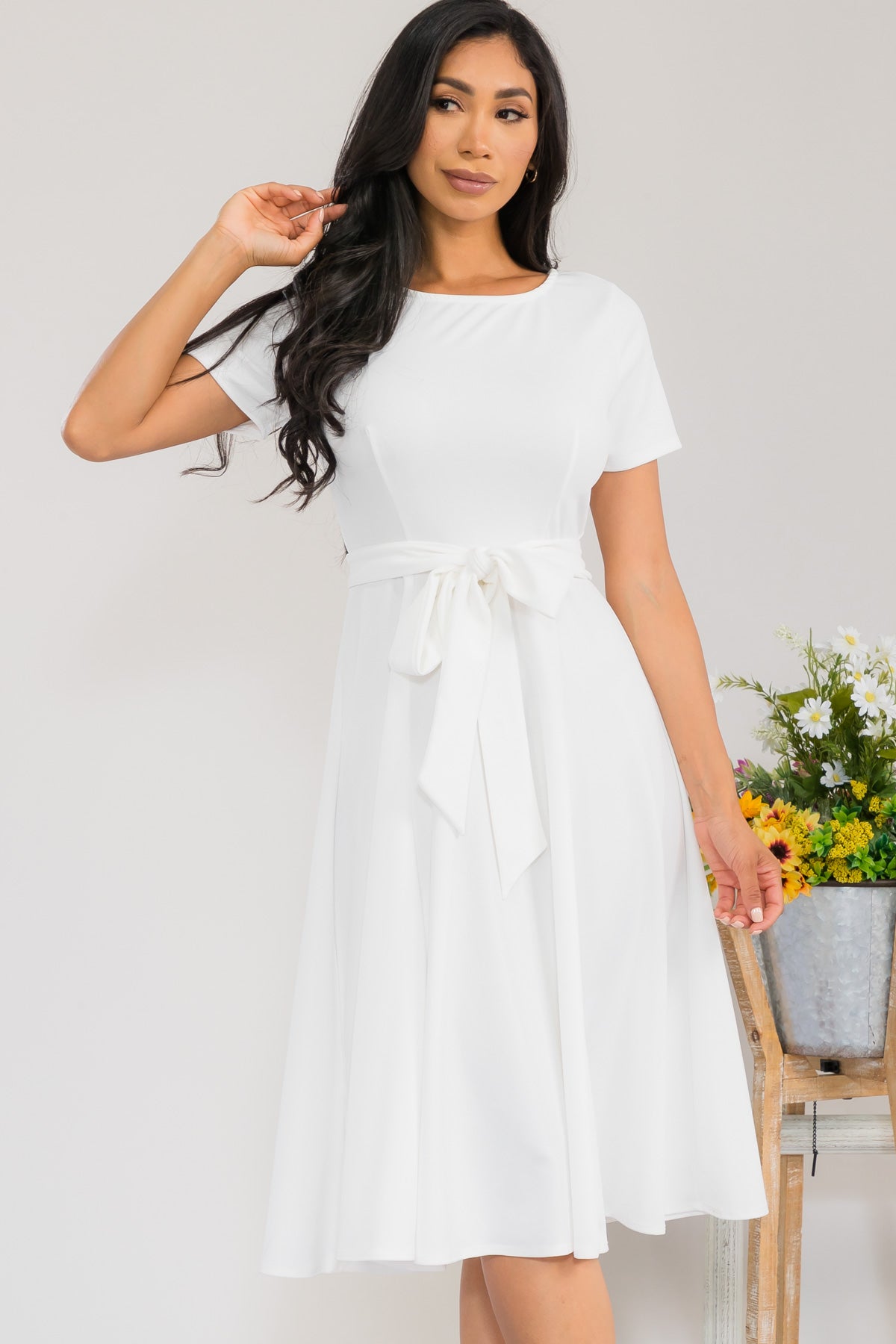 HH726R-SLCAP - SELF TIE CAP SLEEVE DRESS