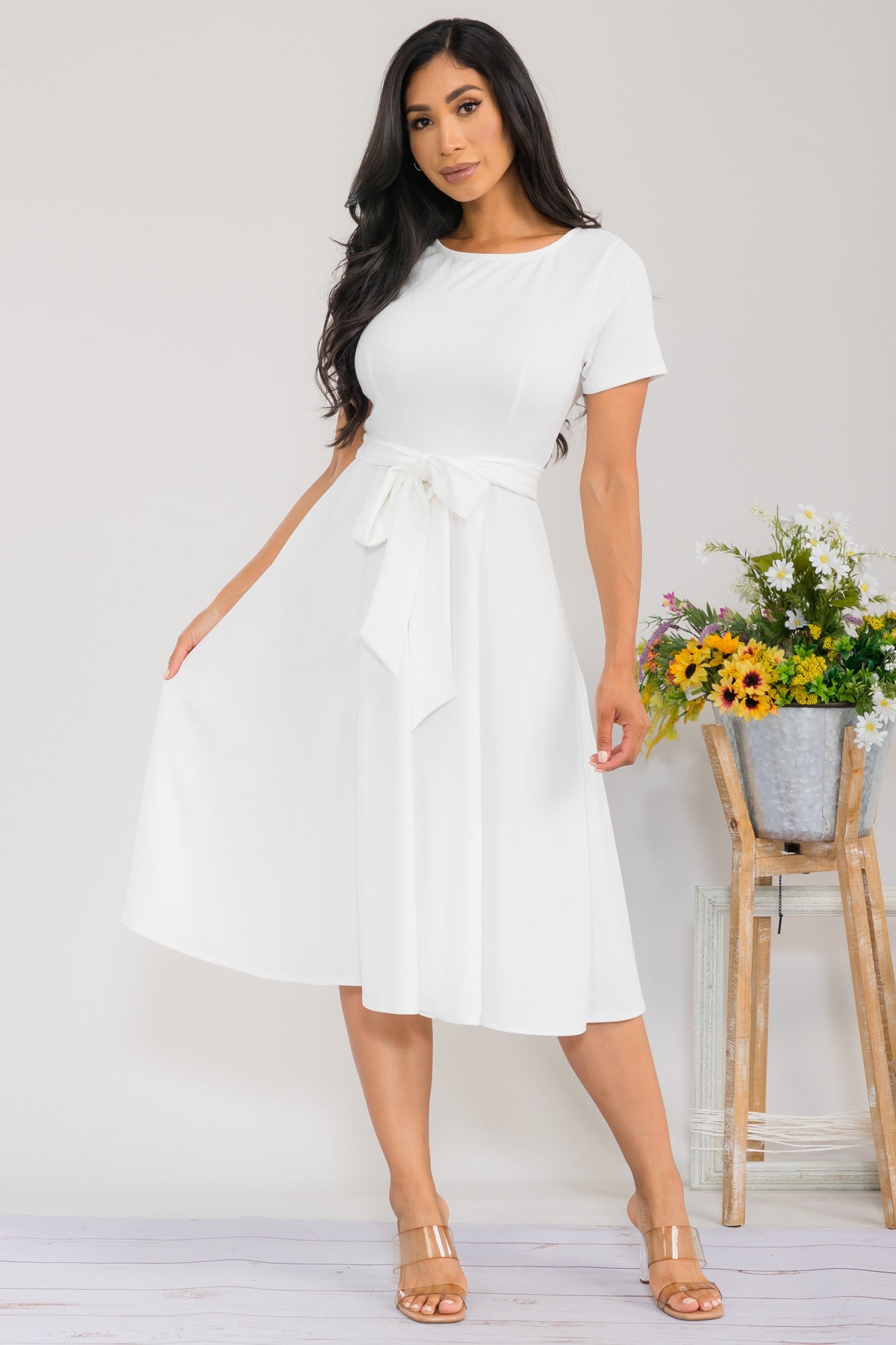 HH726X-SLCAP - SELF TIE CAP SLEEVE DRESS