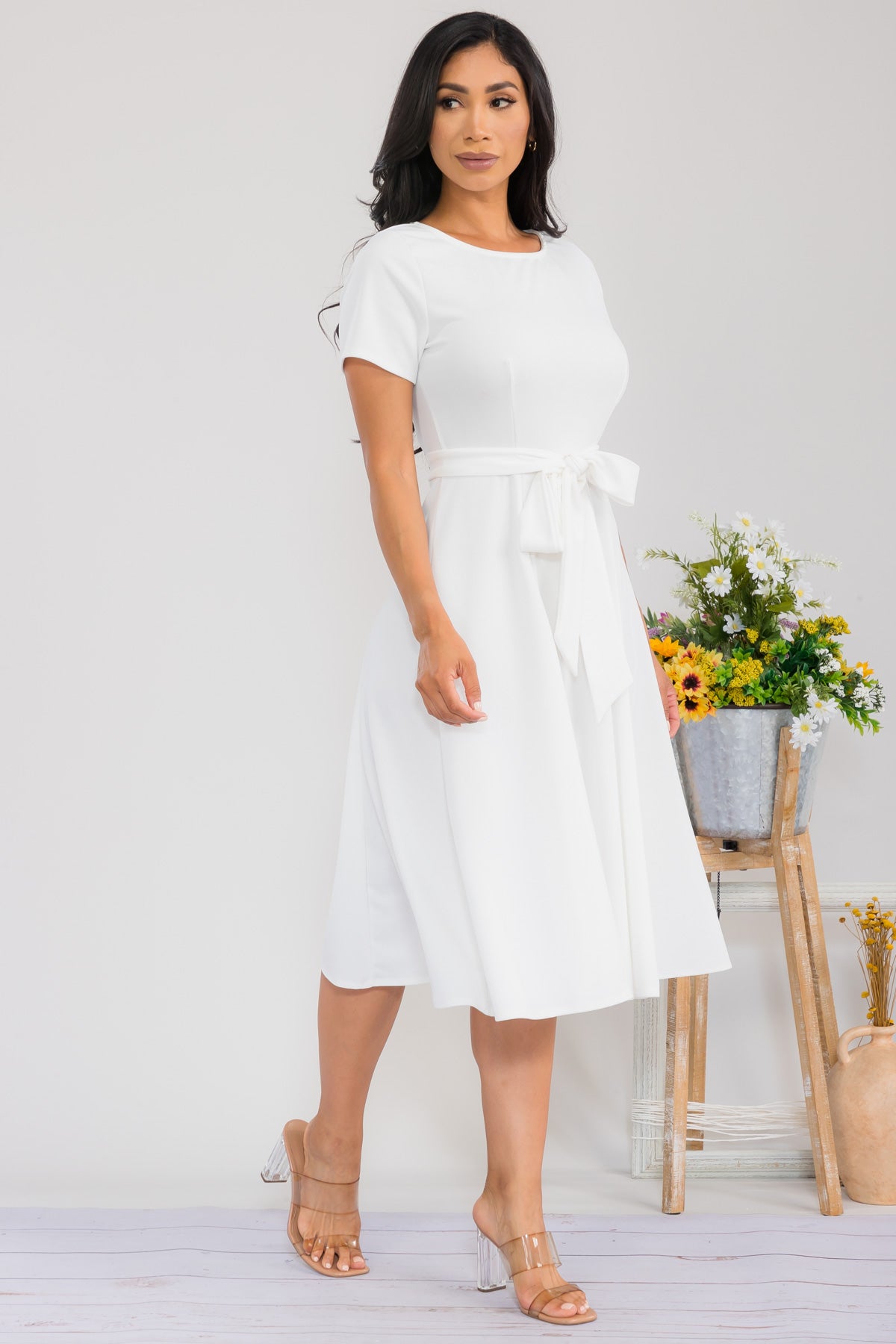 HH726X-SLCAP - SELF TIE CAP SLEEVE DRESS