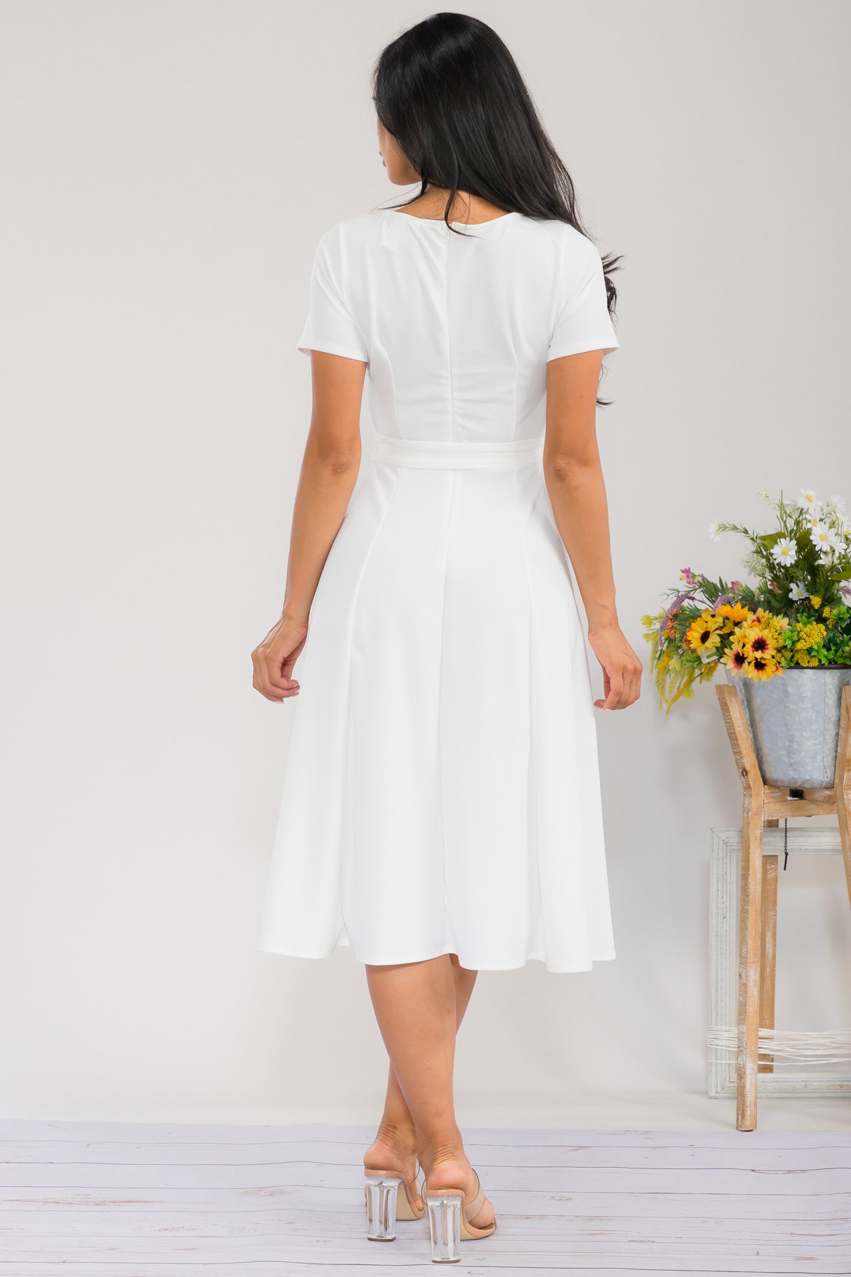 HH726R-SLCAP - SELF TIE CAP SLEEVE DRESS