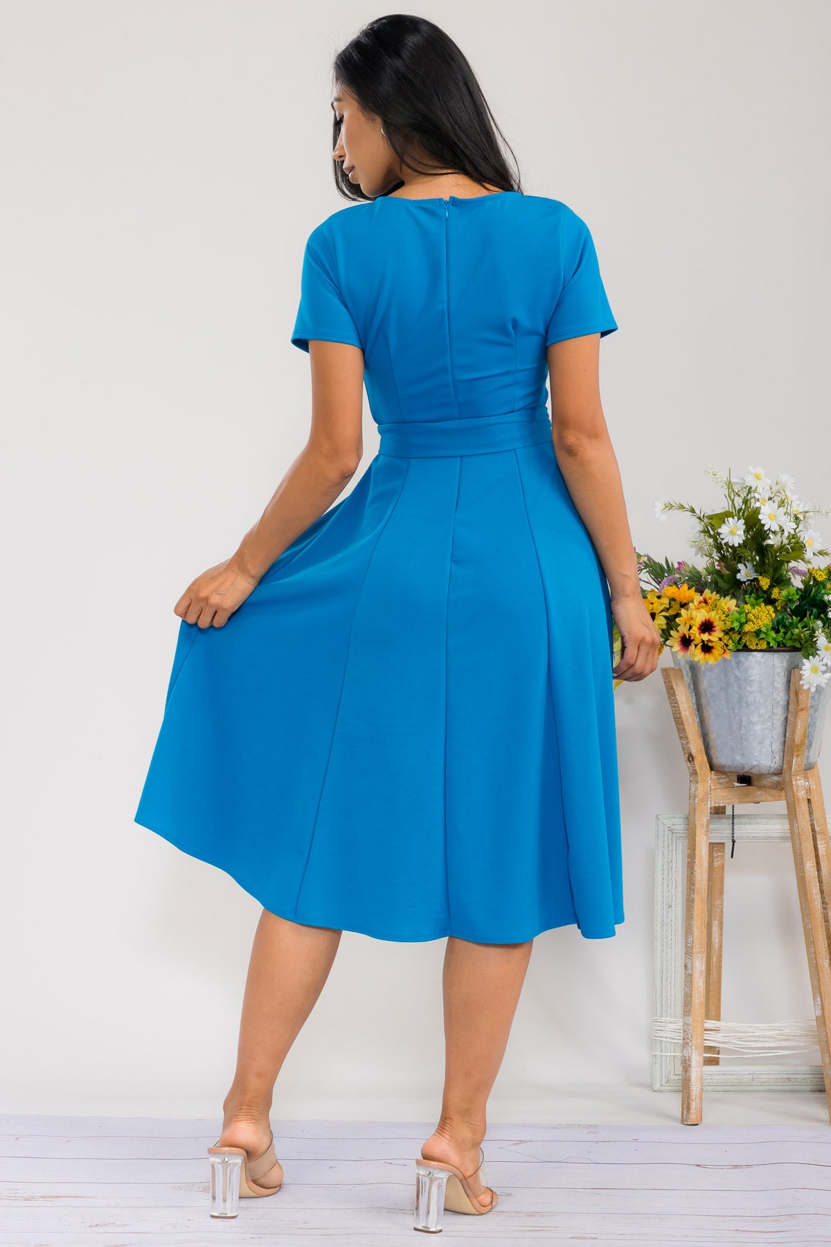 HH726X-SLCAP - SELF TIE CAP SLEEVE DRESS