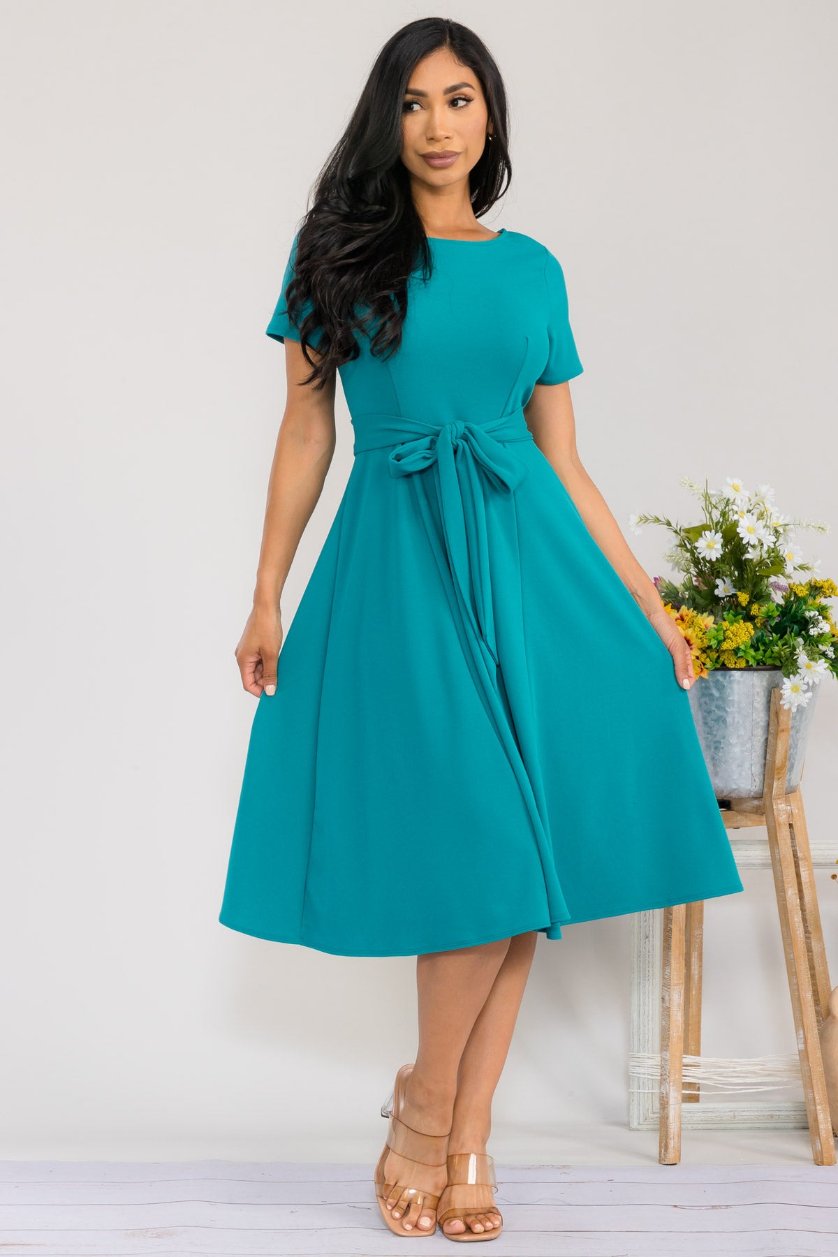 HH726X-SLCAP - SELF TIE CAP SLEEVE DRESS