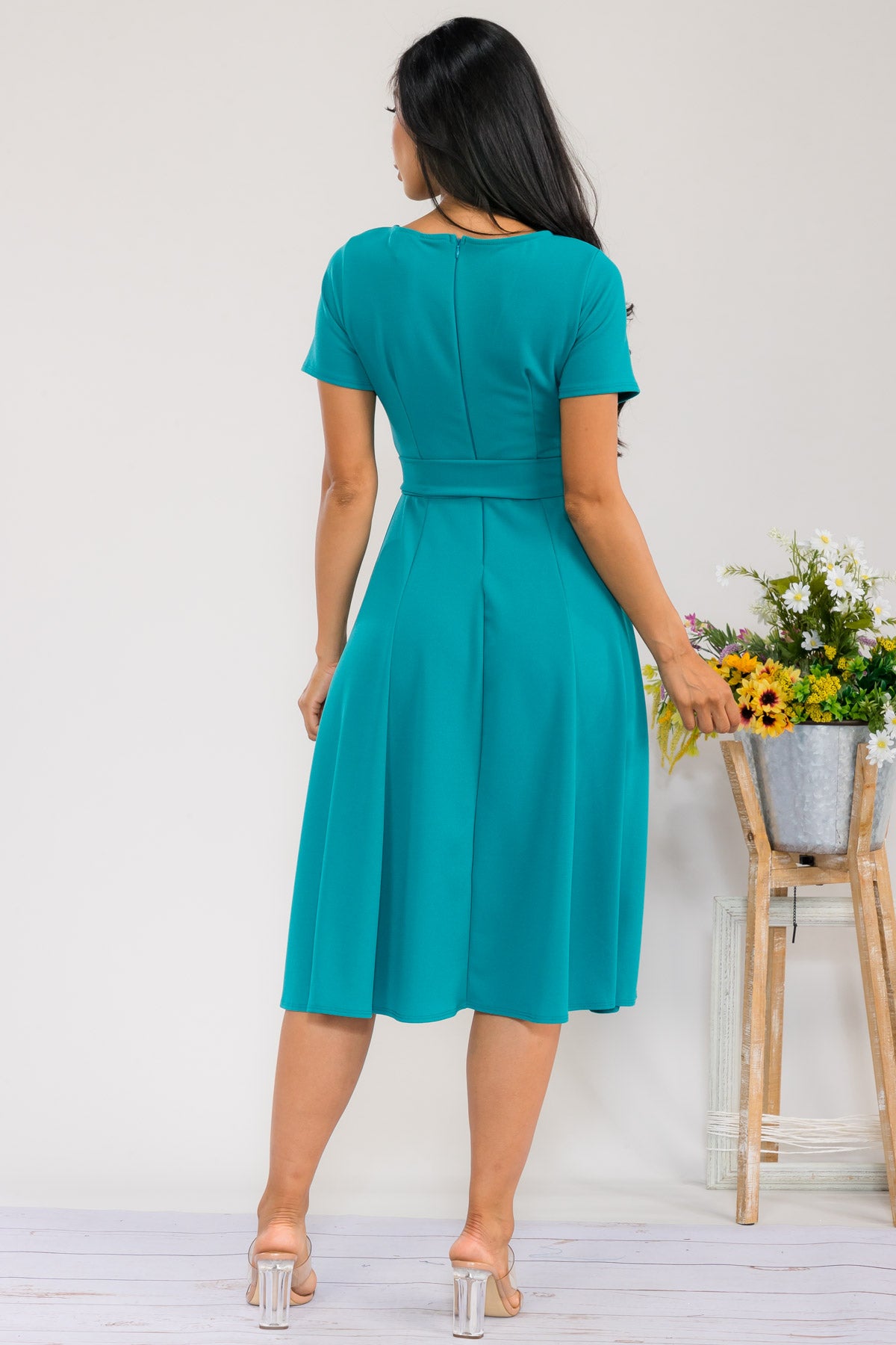 HH726X-SLCAP - SELF TIE CAP SLEEVE DRESS