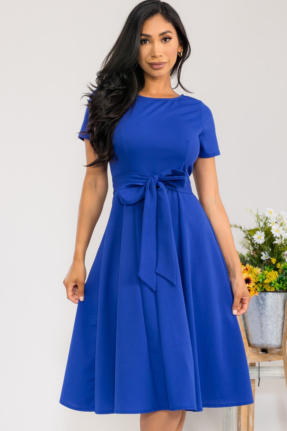 HH726R-SLCAP - SELF TIE CAP SLEEVE DRESS