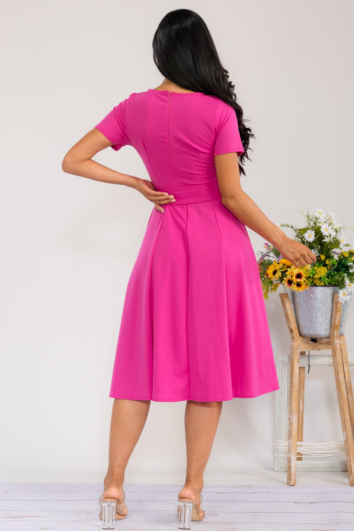 HH726R-SLCAP - SELF TIE CAP SLEEVE DRESS