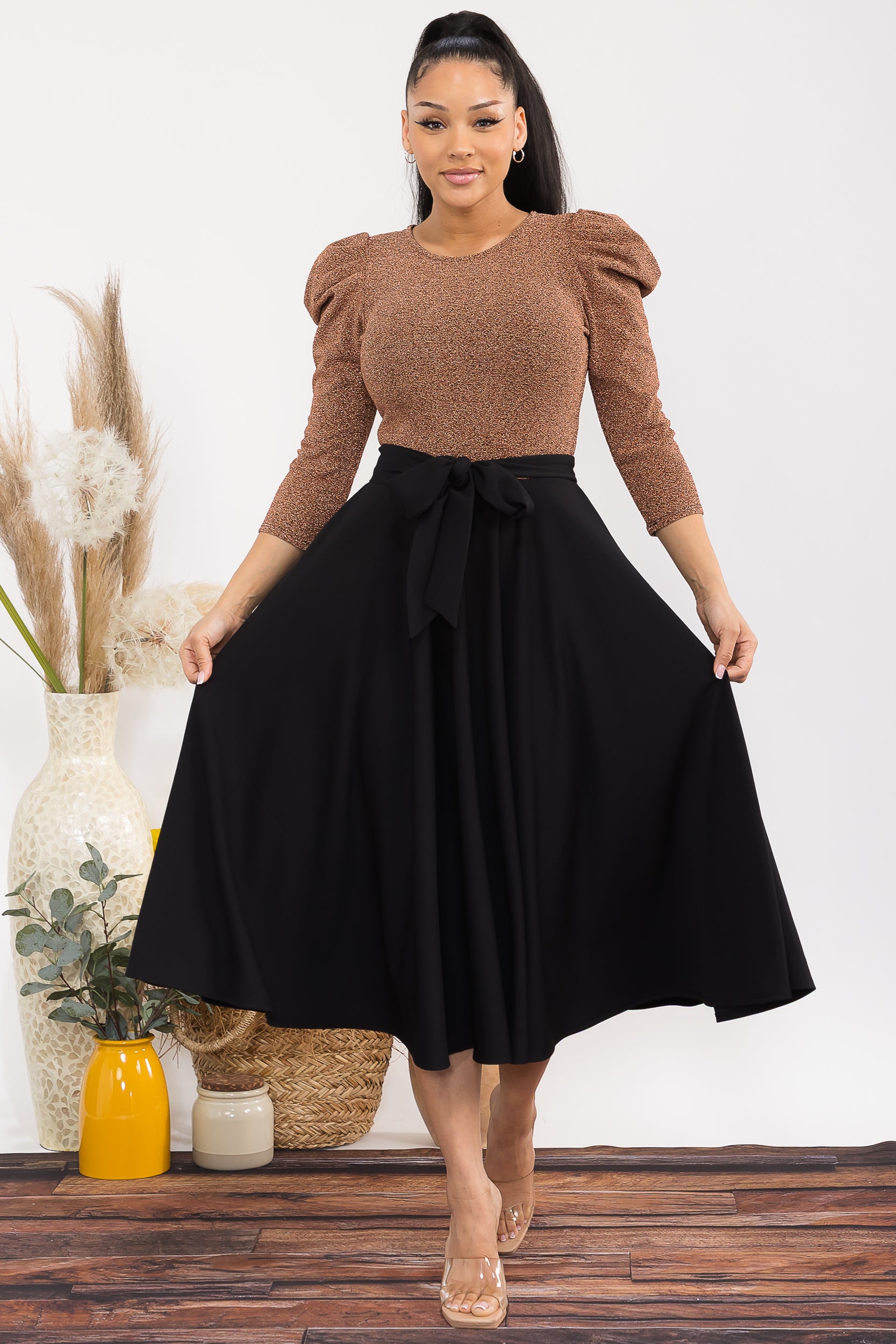 HH698C-P 3/4 SLEEVE MAXI DRESS