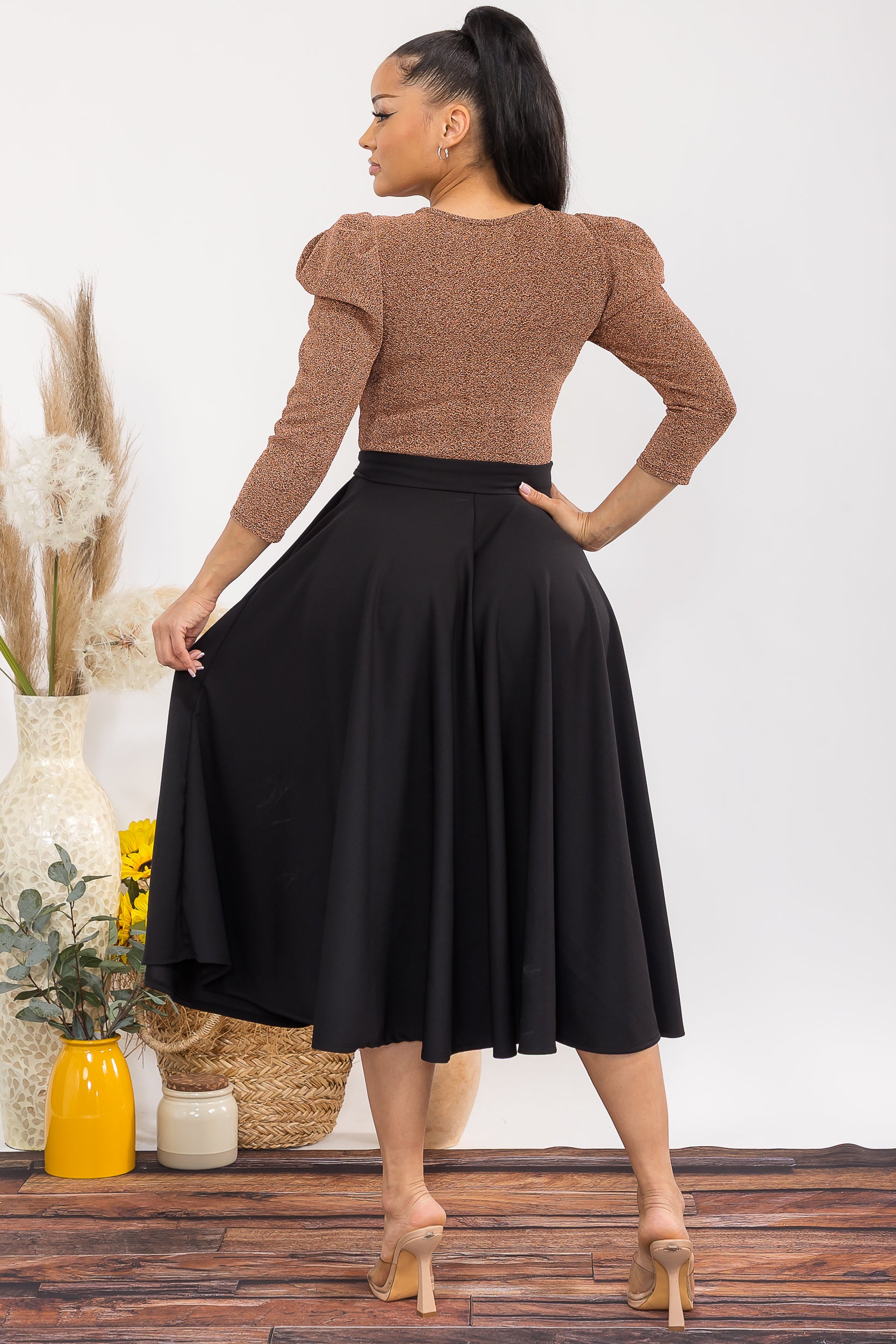 HH698C-P 3/4 SLEEVE MAXI DRESS