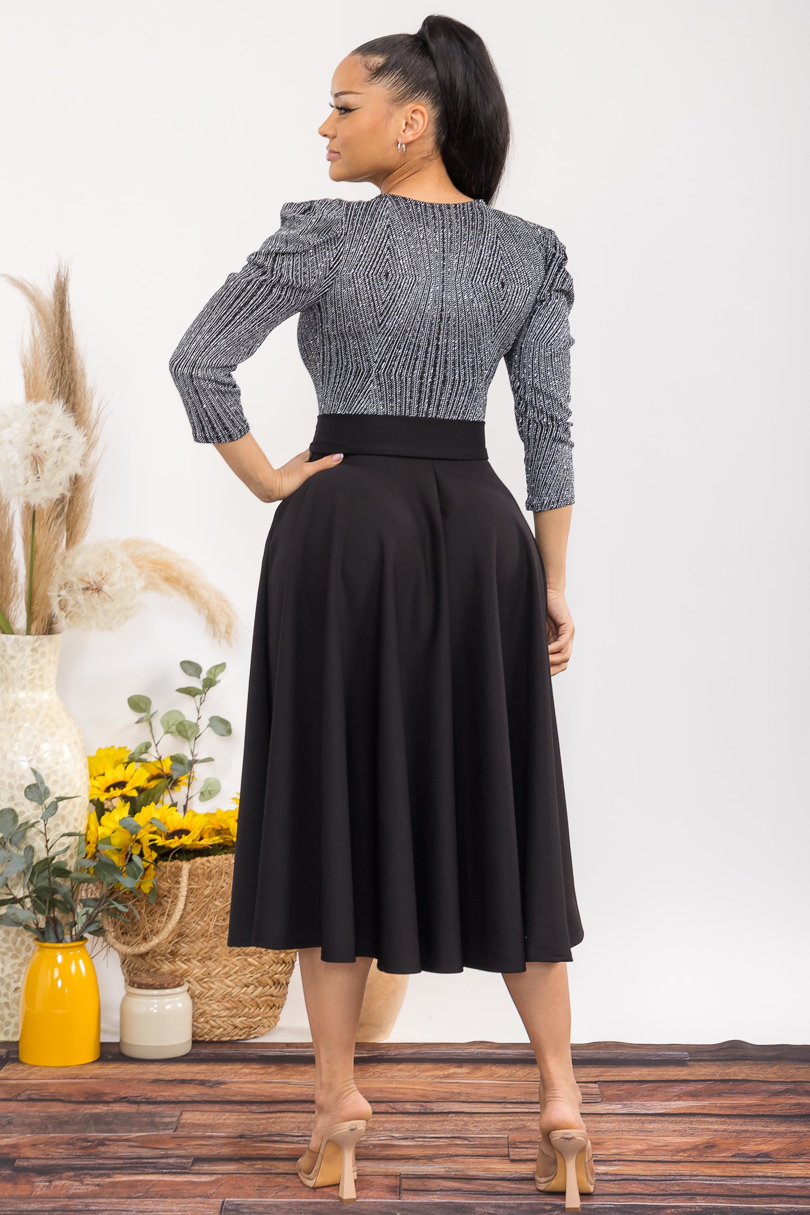 HH698C1-P 3/4 SLEEVE MAXI DRESS