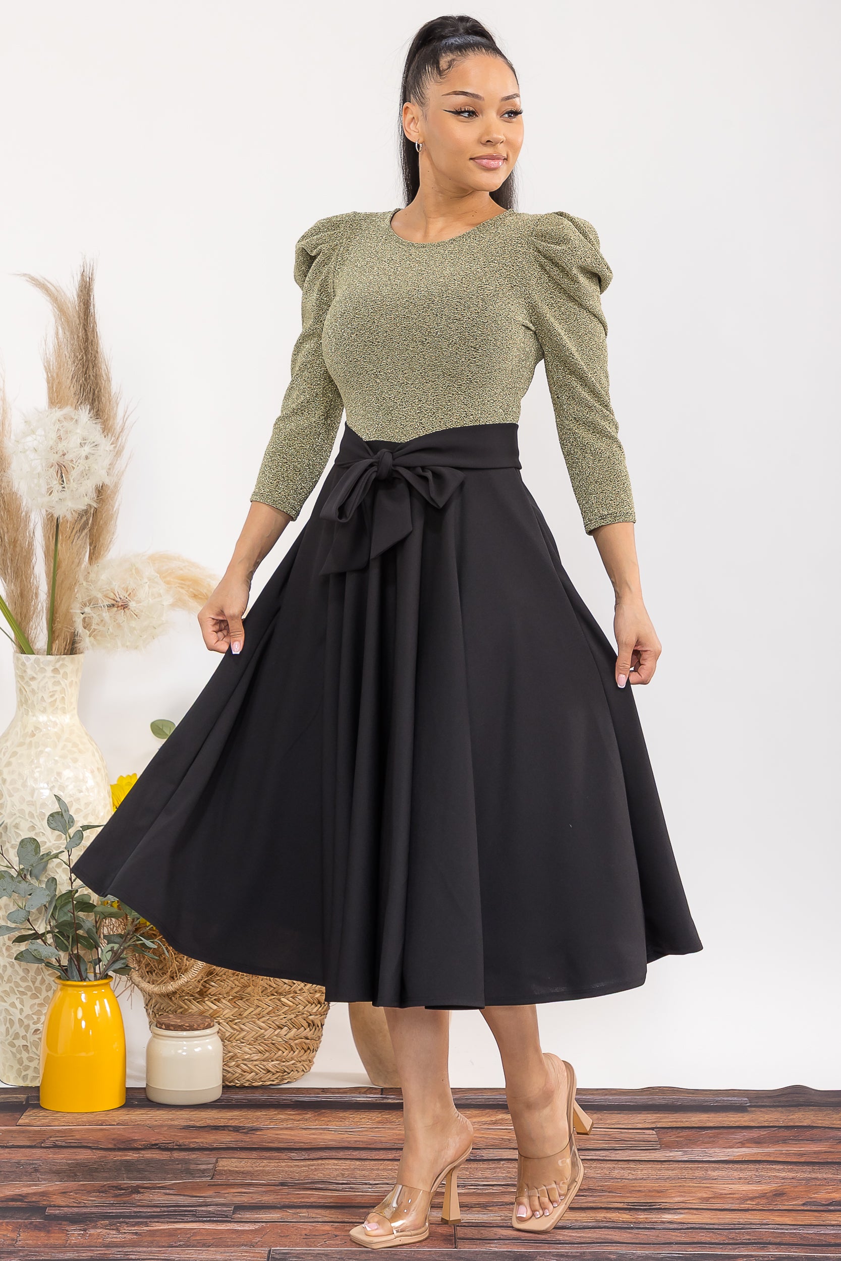 HH698C-P 3/4 SLEEVE MAXI DRESS