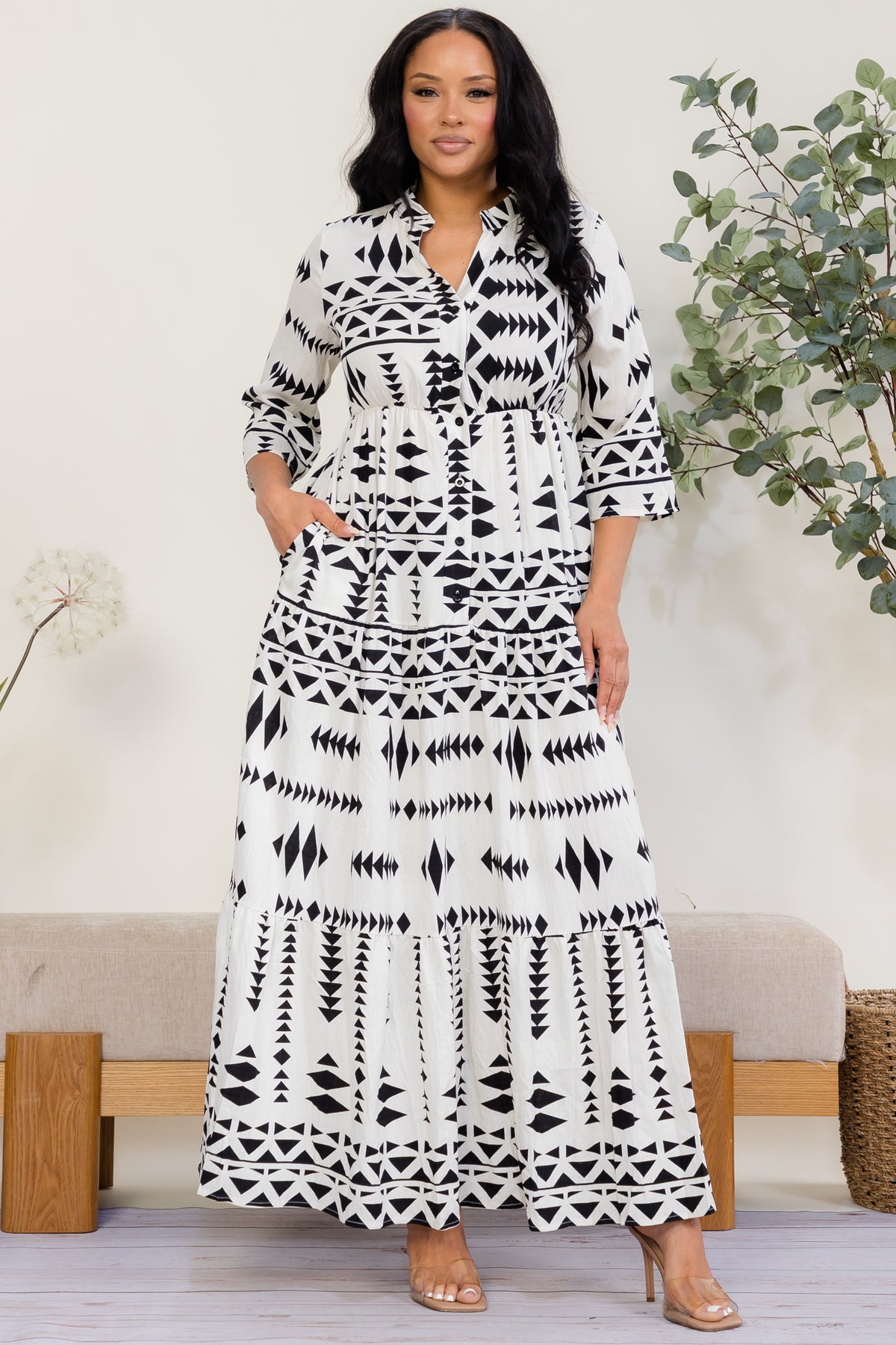 SD2691-X - Plus Size Geo Print Tiered Maxi Dress