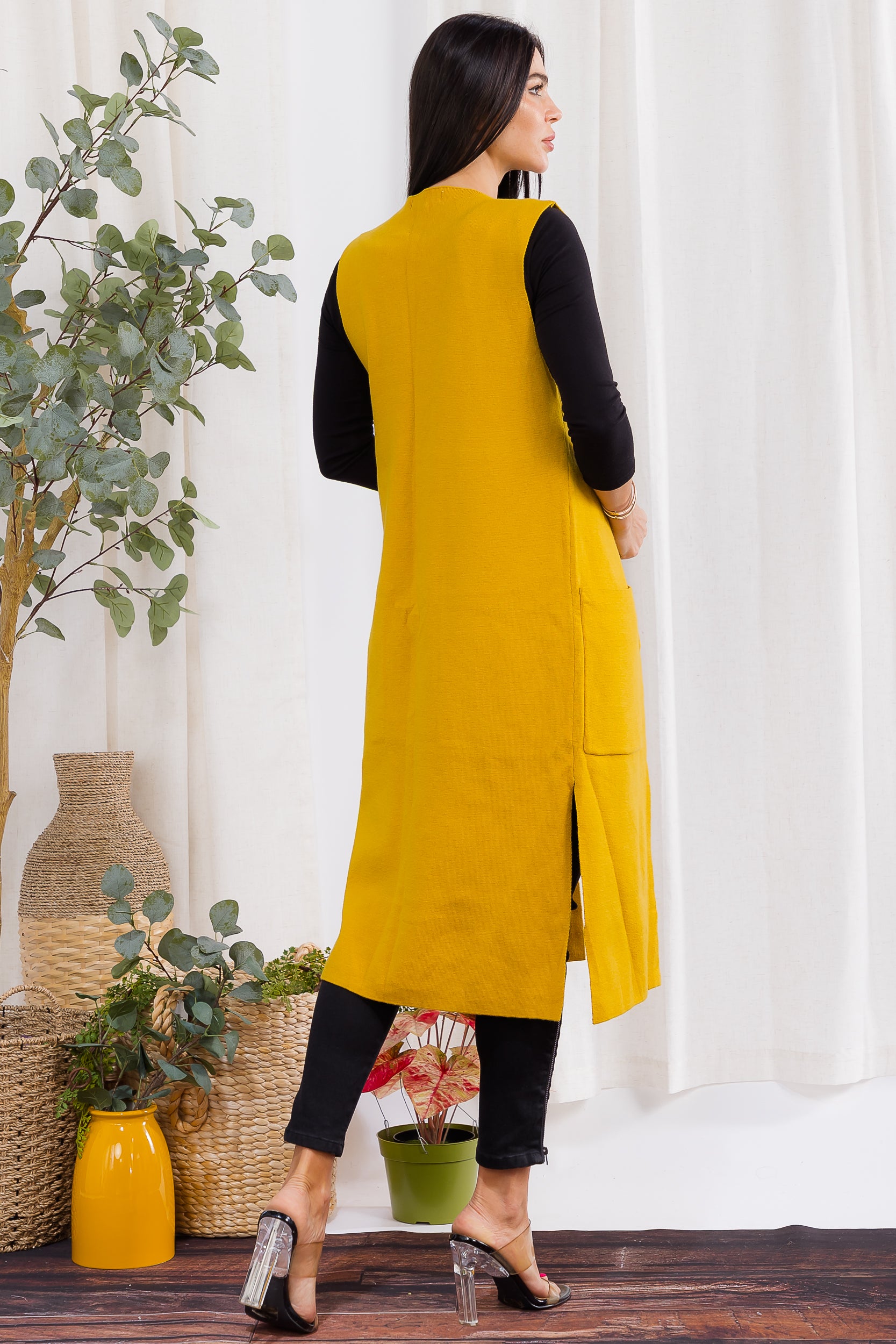 407-2 Open-Front Longline Sleeveless Cardigan