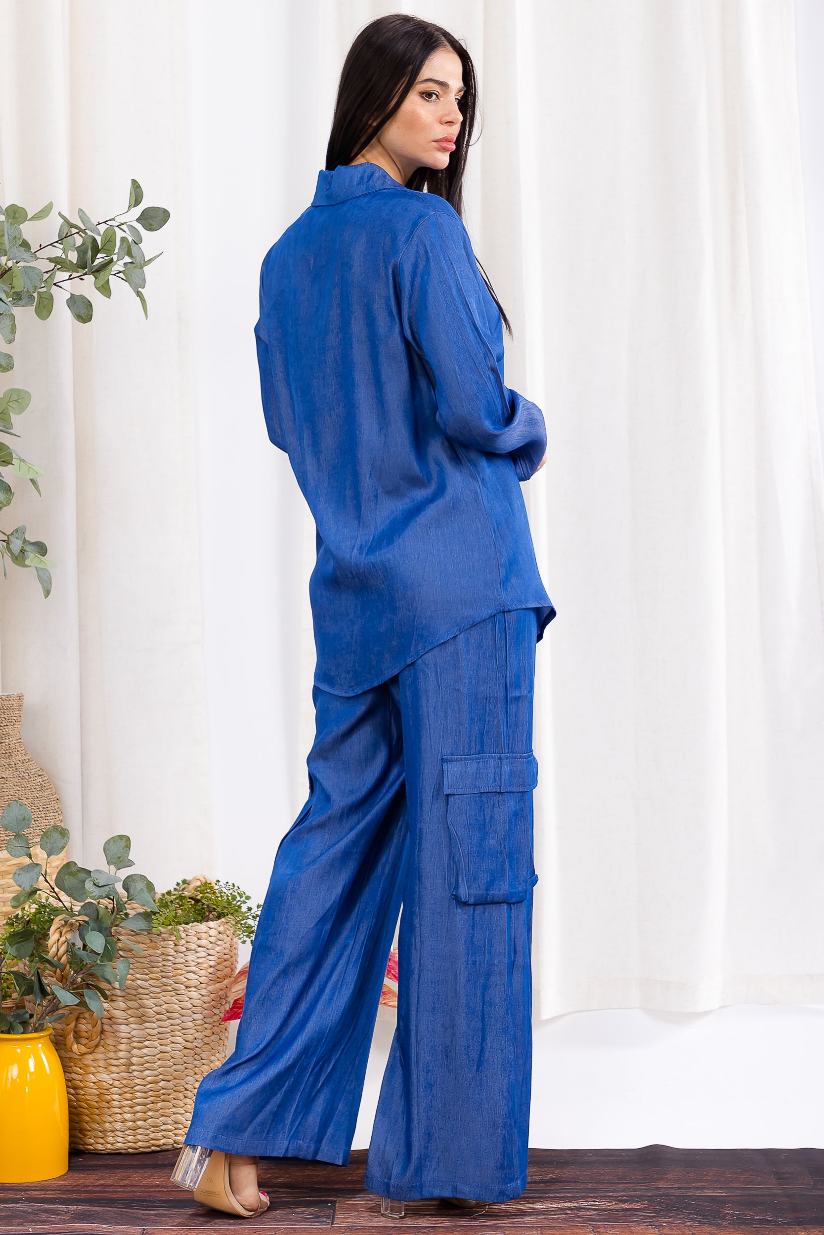 H001R-S Relaxed Cargo Shirt & Wide-Leg Pants Set
