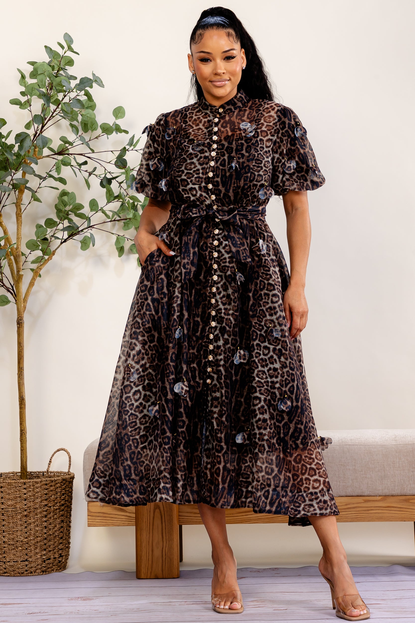 LD717R-LEO - LEOPARD PRINT TWO PIECE DRESS SET
