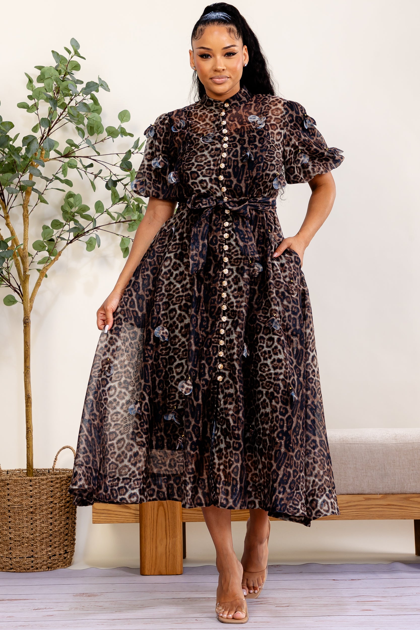 LD717X-LEO - PLUS SIZE LEOPARD PRINT TWO PIECE DRESS SET